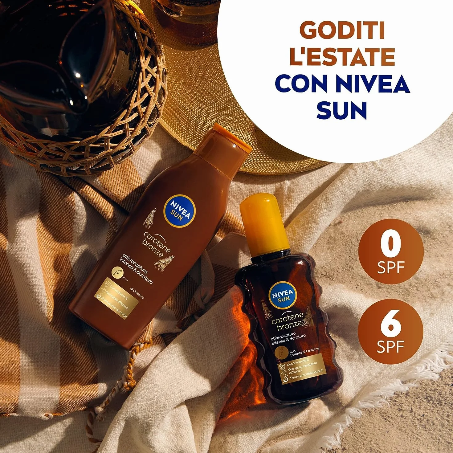 NIVEA SUN Latte Solare Carotene Bronze FP 6 200 ml Crema solare abbronzante con protezione