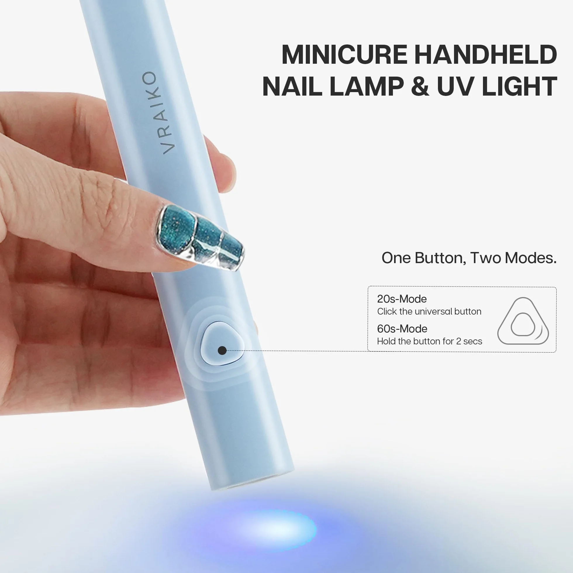 VRAIKO Minicicure, lampada UV portatile per unghie in gel, lampada UV portatile con supporto, mini lampada LED ricaricabile per asciugatura rapida (Blu)