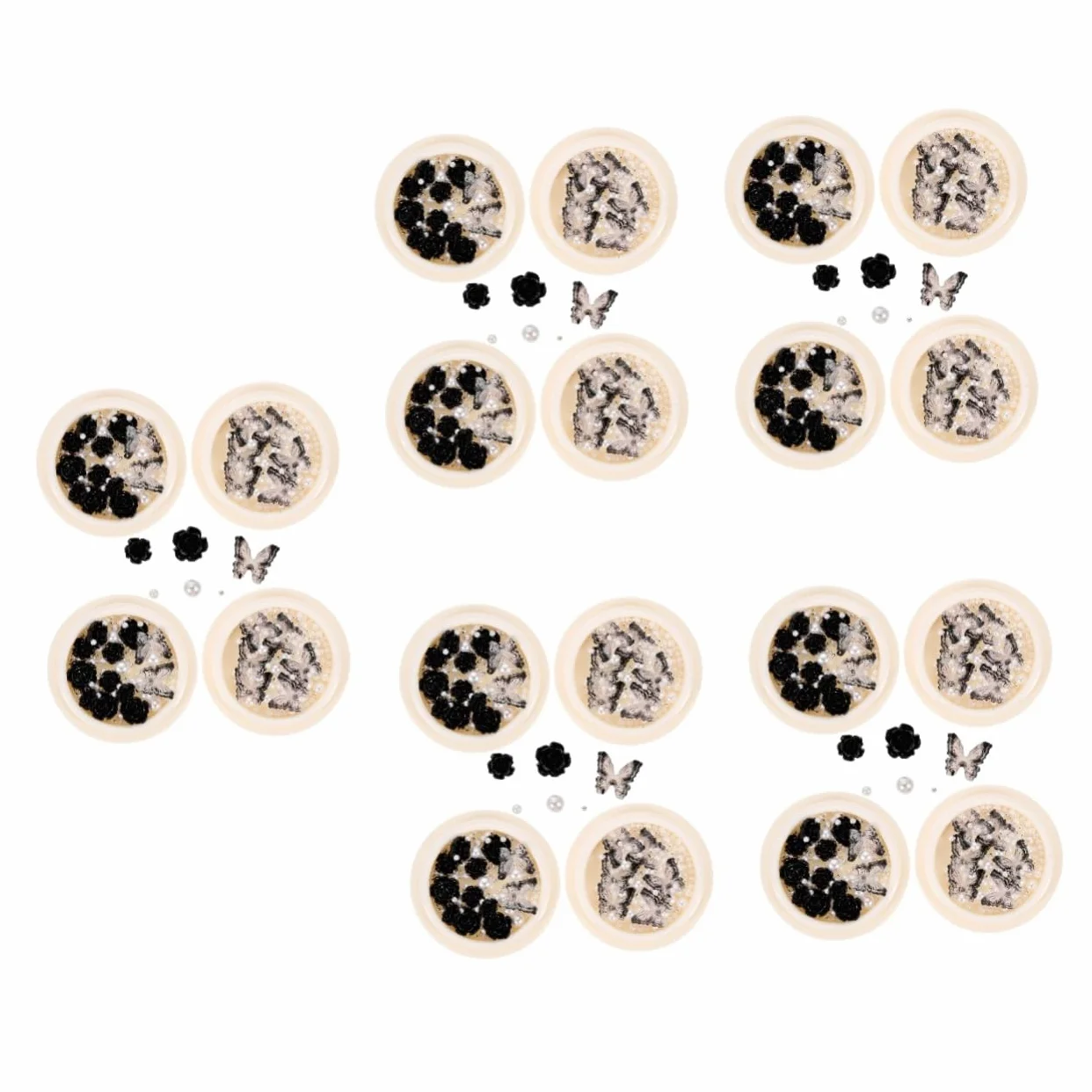 PLAFOPE 5 Set Di Ciondoli Per Unghie A Forma Di Fiore Gioielli Per Unghie in Resina Strass Per 4 Scatole * 5