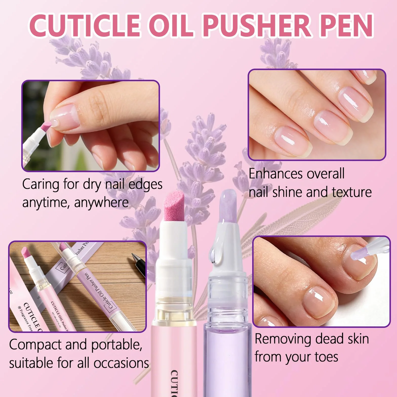 2PCS Penna Spingi Cuticole 2 in 1, Penna 3 in 1 con olio per cuticole, Olio Cuticole Unghie, 3-In-1Nail Care Pen, Nutriente E Lucidante,Cura Delicata,Adatto Per Unghie Secche E Danneggiate