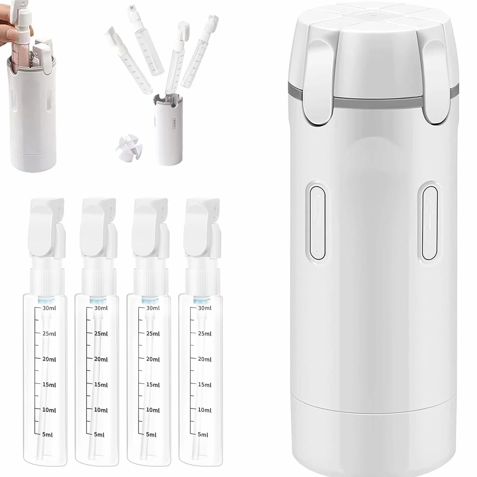 Dispenser da viaggio 4 in 1, Set di flaconi dispenser da viaggio 4 in 1, Dis-penser da viaggio ricaricabile, Contenitori Portatili a Prova di Perdite, Kit Viag-gio Aereo Bagaglio a Mano (M2)