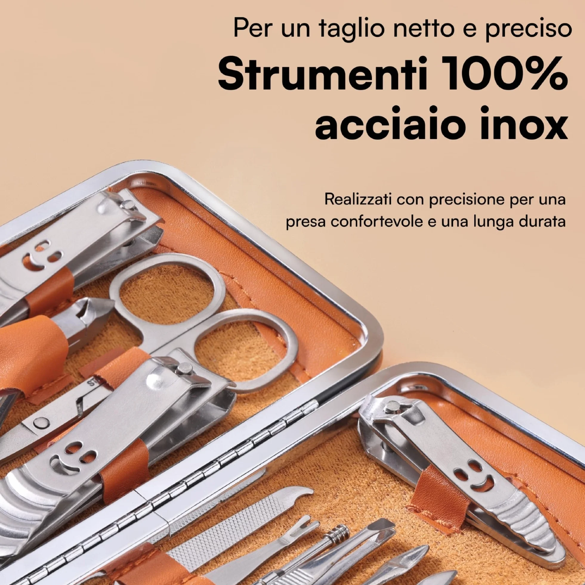 H&S Set Tagliaunghie 16 pcs Acciaio Inox Manicure Pedicure Kit Unghie Uomo Donna con Custodia