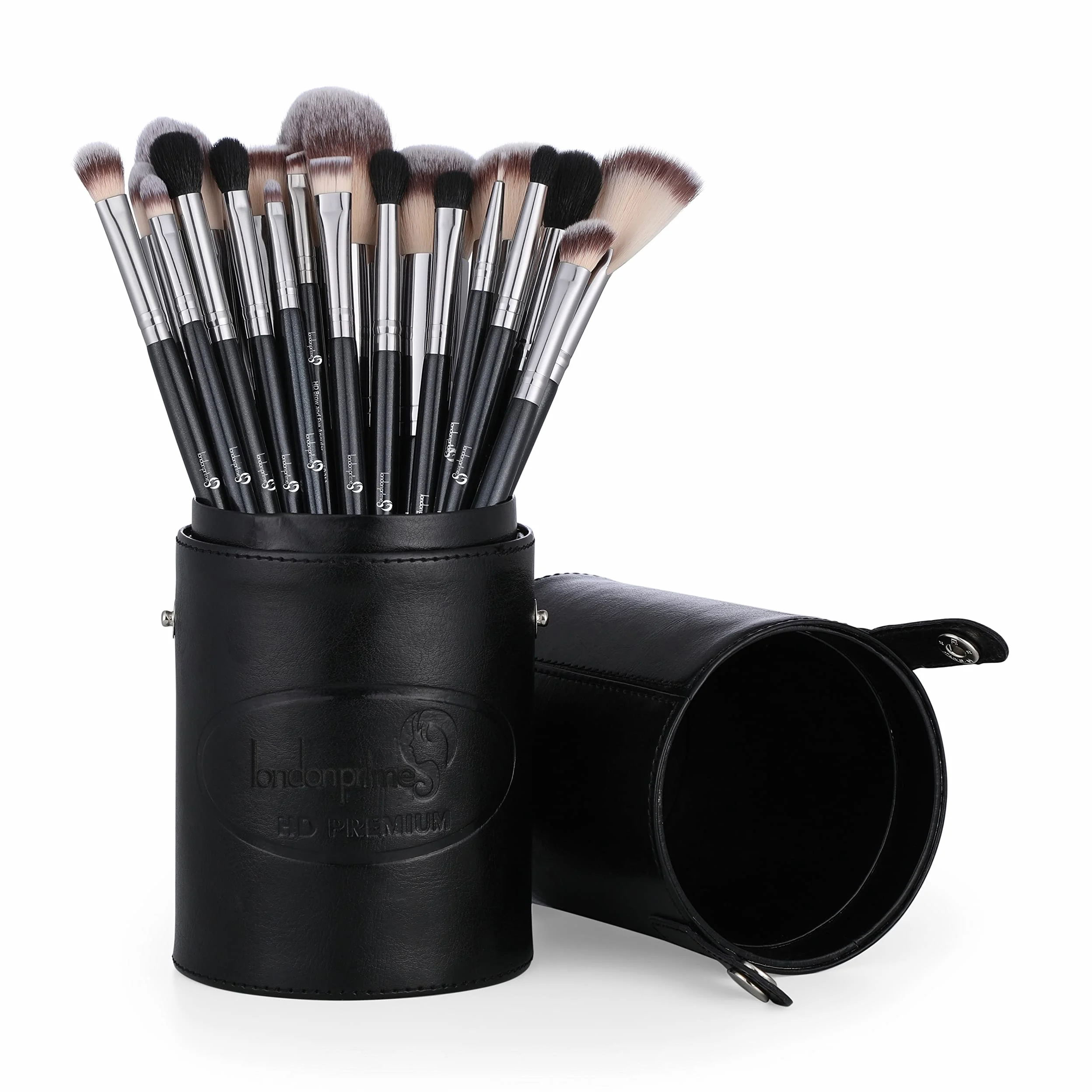 London Prime Professional - Set di 21 pennelli da trucco, kit completo per viso, occhi, fondotinta, fard, correttore, cipria, illuminante, sfumatura e trucco degli occhi, setole sintetiche di alta