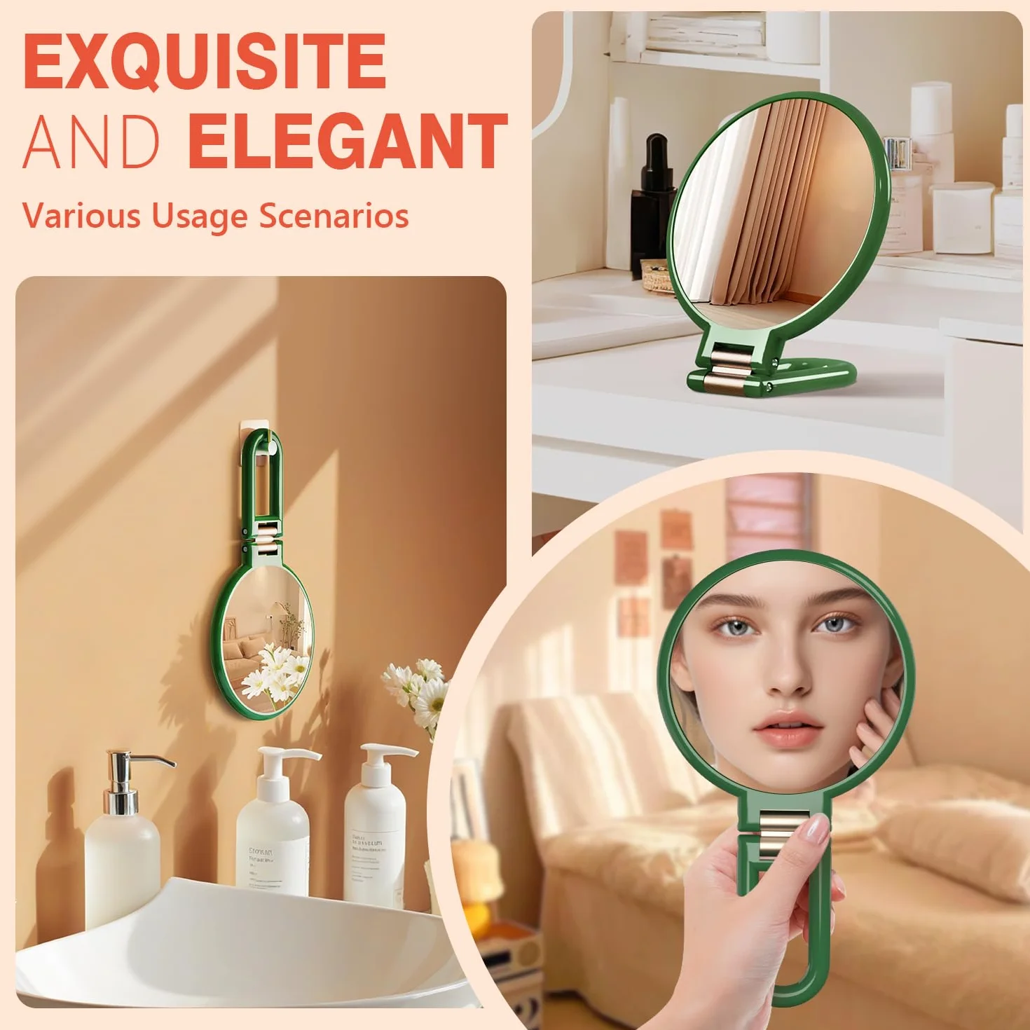 Auxmir Specchio Ingranditore Bifacciale 30X/1X, Specchio a Mano 14CM, Alta Definizione, Portatile, Pieghevole, Appendibile, Specchio Trucco da Viaggio per Trucco, Cura del Viso, Verde