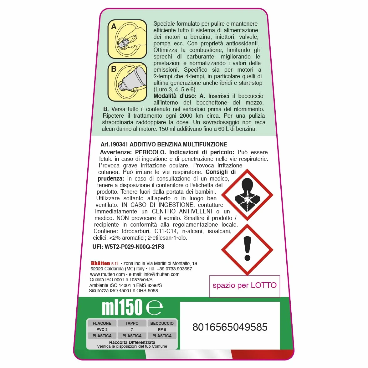 Additivo Benzina Multifunzione Monodose Superconcentrata 150ml