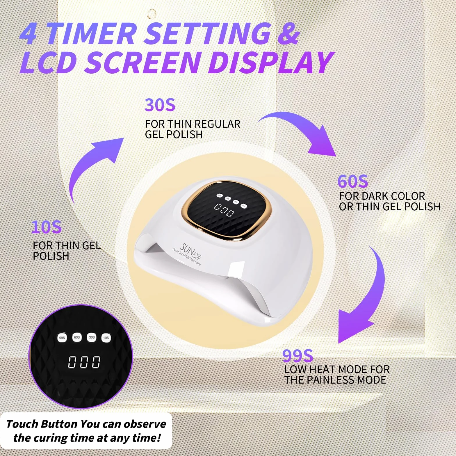 Lampada per unghie UV LED da 248 W, lampada per unghie in gel UV con 63 perle, sensore automatico e 4 impostazioni del timer, perfetta per casa e salone (C4)