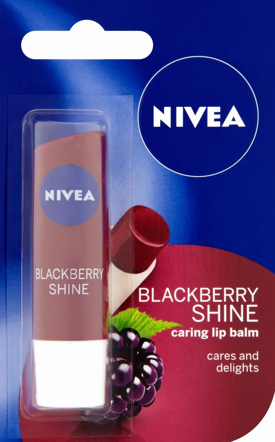 Nivea Shine Caring balsamo per le labbra, 4.8 g, Blackberry, confezione da 12