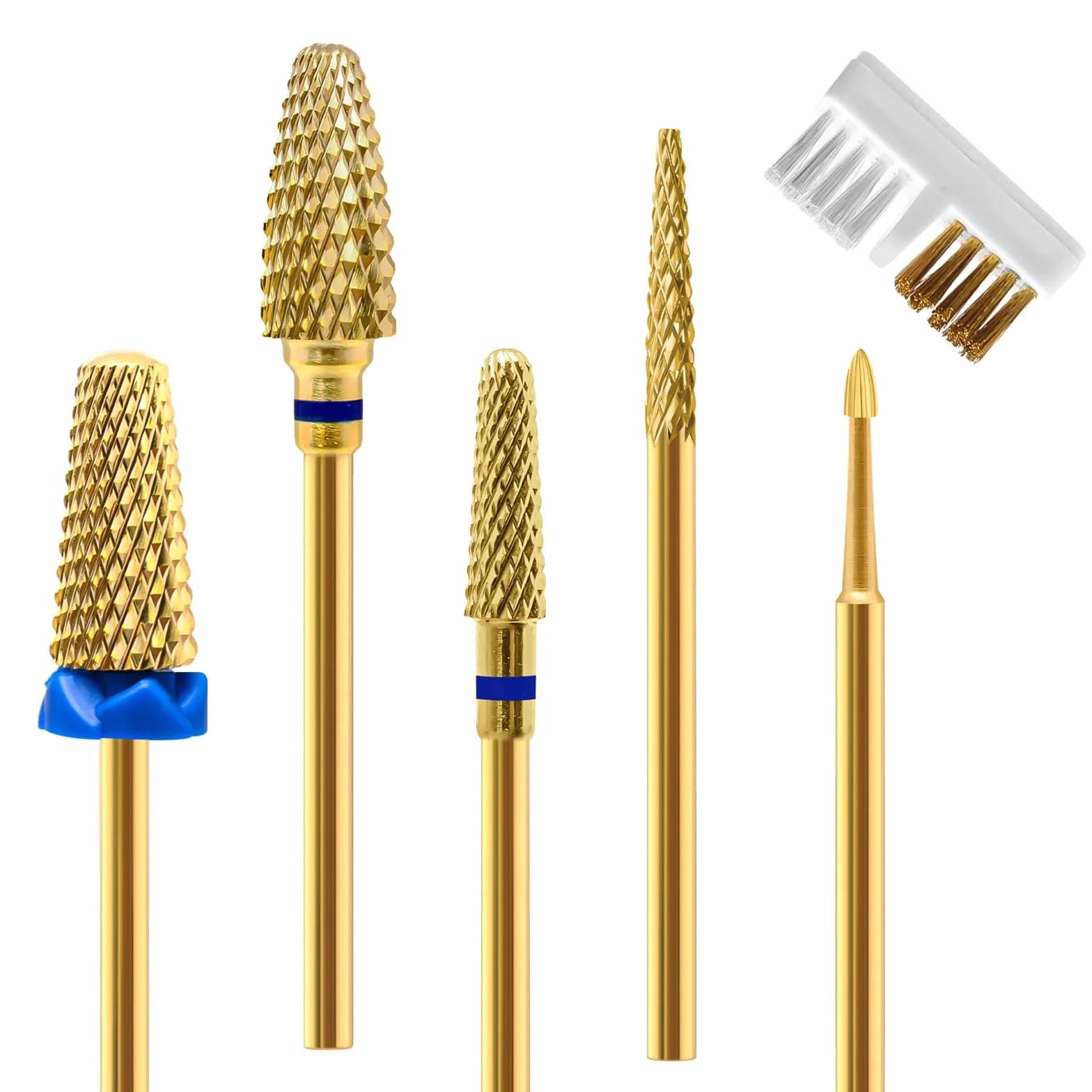 CGBE Punte Fresa Unghie, 5 Pezzi Punta Fresa Unghie Rimozione Gel Acrilico Cuticola, Punta Fresa Oro in Carburo di Tungsteno per La Preparazione delle Unghie, Set-A