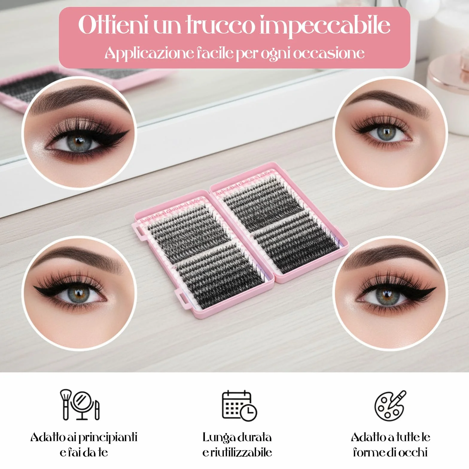 VEGCOO 640 Pezzi Ciglia Finte Extension Ciglia 30D-40D-50D-60D Curl 8-16mm Kit DIY Eyelash Extension