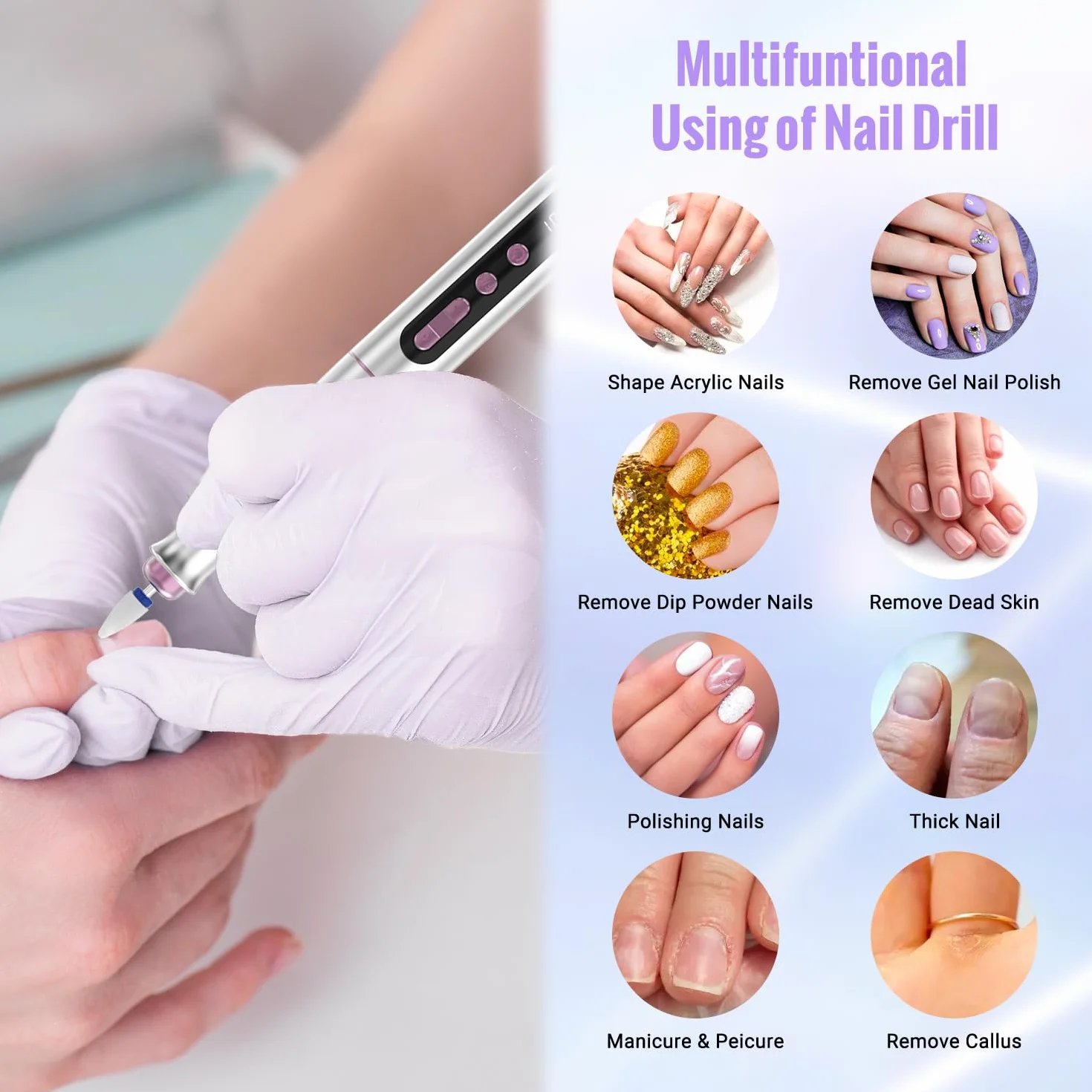 Fresa per Unghie Professionale 35000 Giri Lima Elettrica Senza Fili Display LCD 13 In 1 Kit Manicure Pedicure Ricaricabile Velocità Regolabile