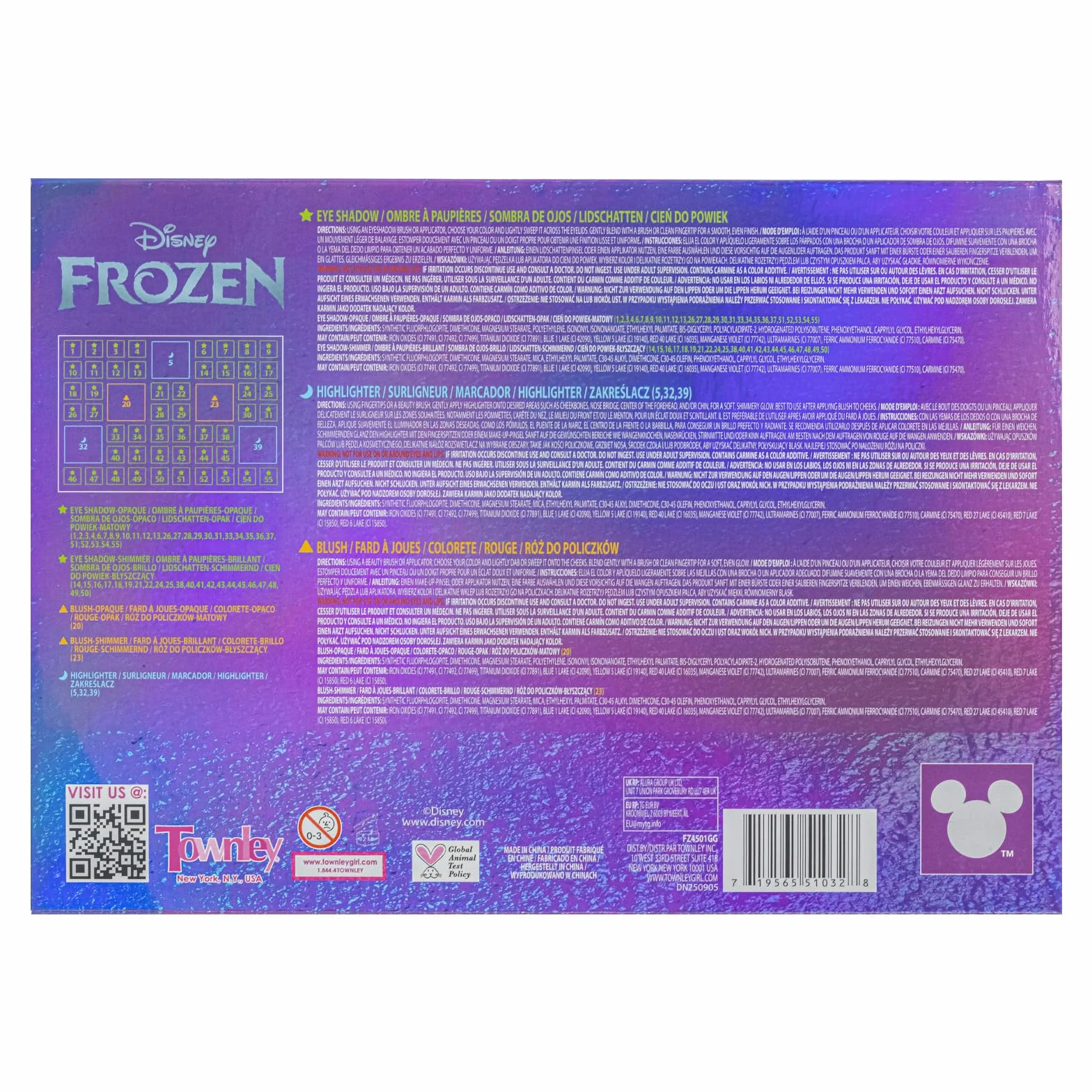 Disney Frozen Palette Ombretti 55 Colori con Specchio