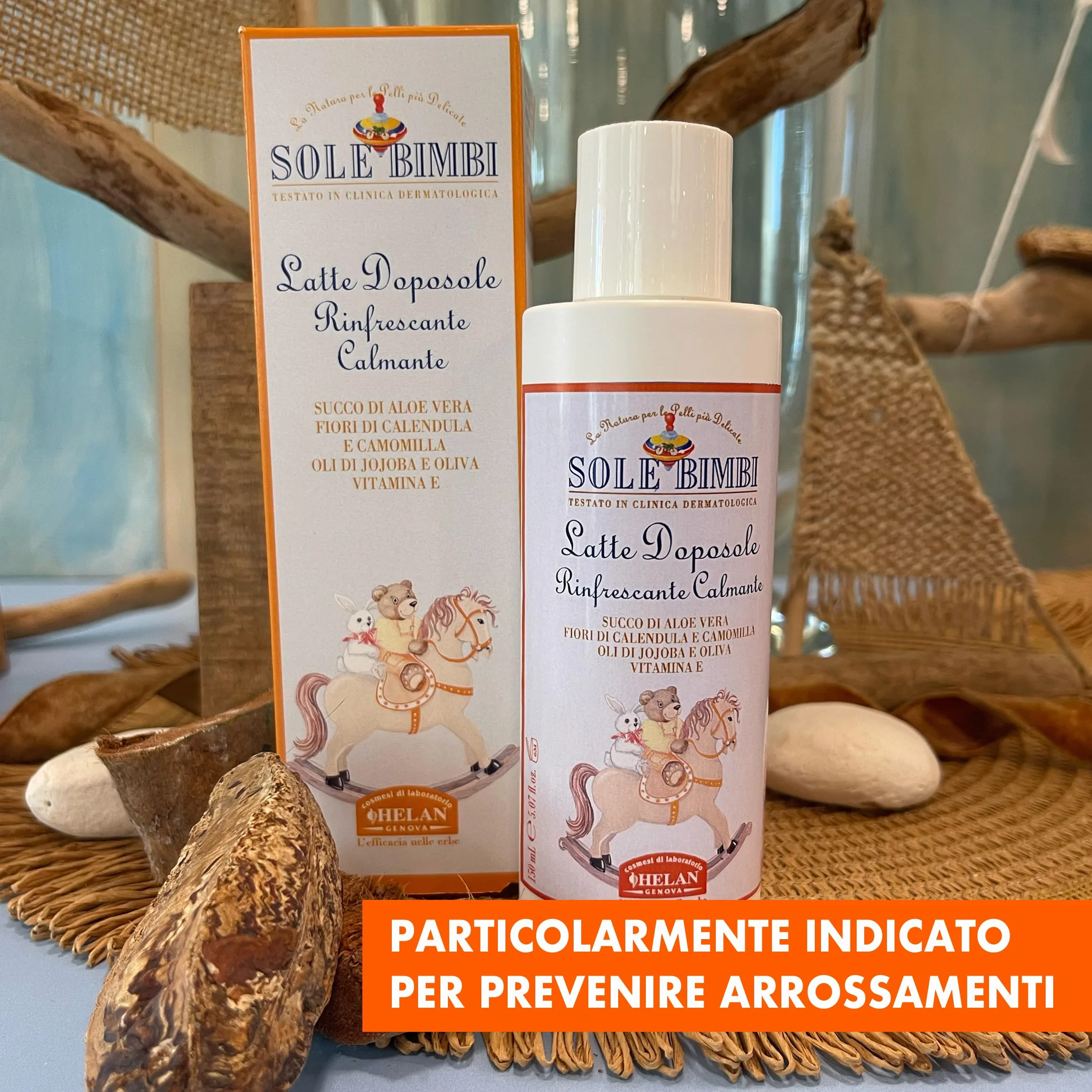 Helan, Sole Bimbi - Doposole Bambini e Neonati Lenitivo con Vitamina E e Olio di Mandorle Dolci, Crema Doposole Corpo Idratante con Burro di Karitè e Aloe Vera, Dopo Sole Calmante con Camomilla 150 ml