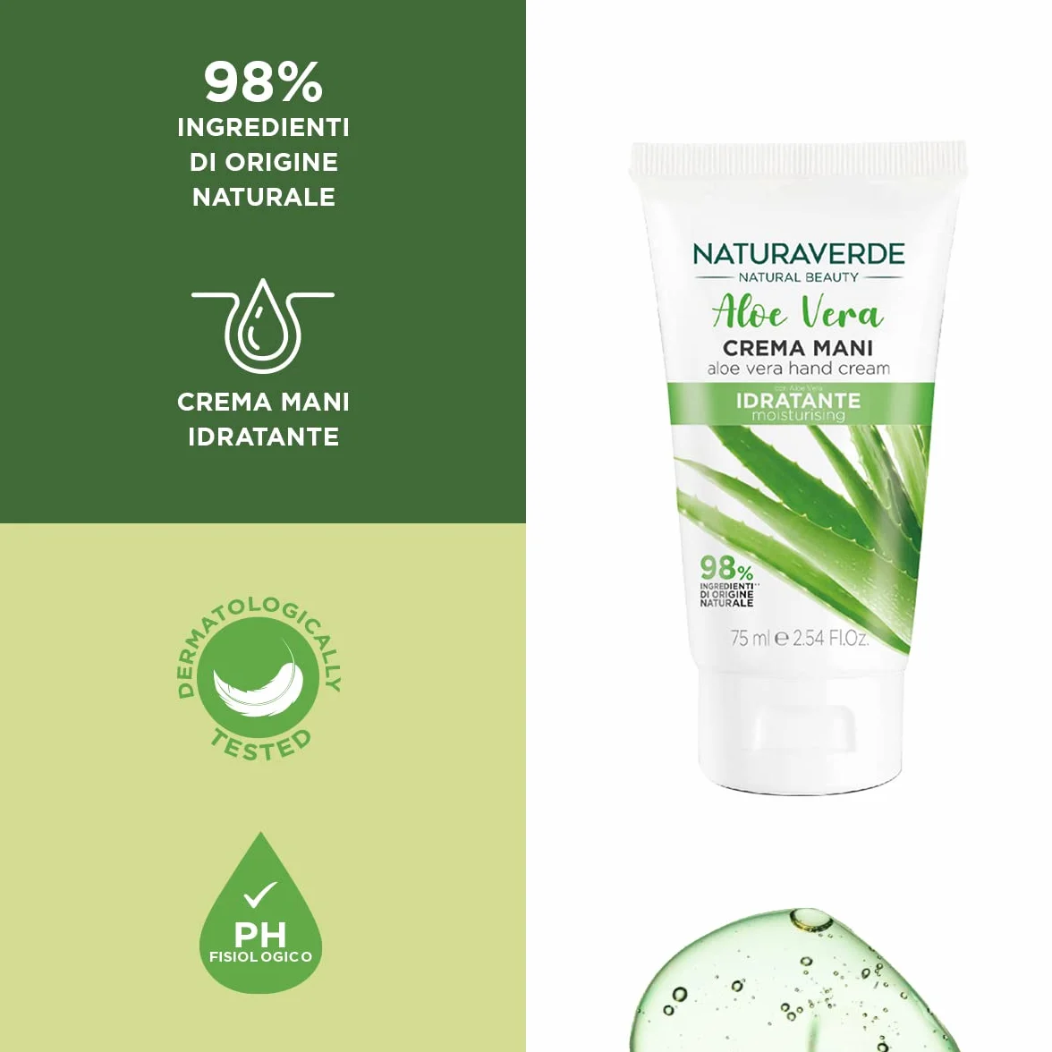 Naturaverde | Natural Beauty - Crema Mani Idratante all'Aloe Vera, per Mani Secche e Screpolate, Ingredienti di Origine Naturale, 75ml