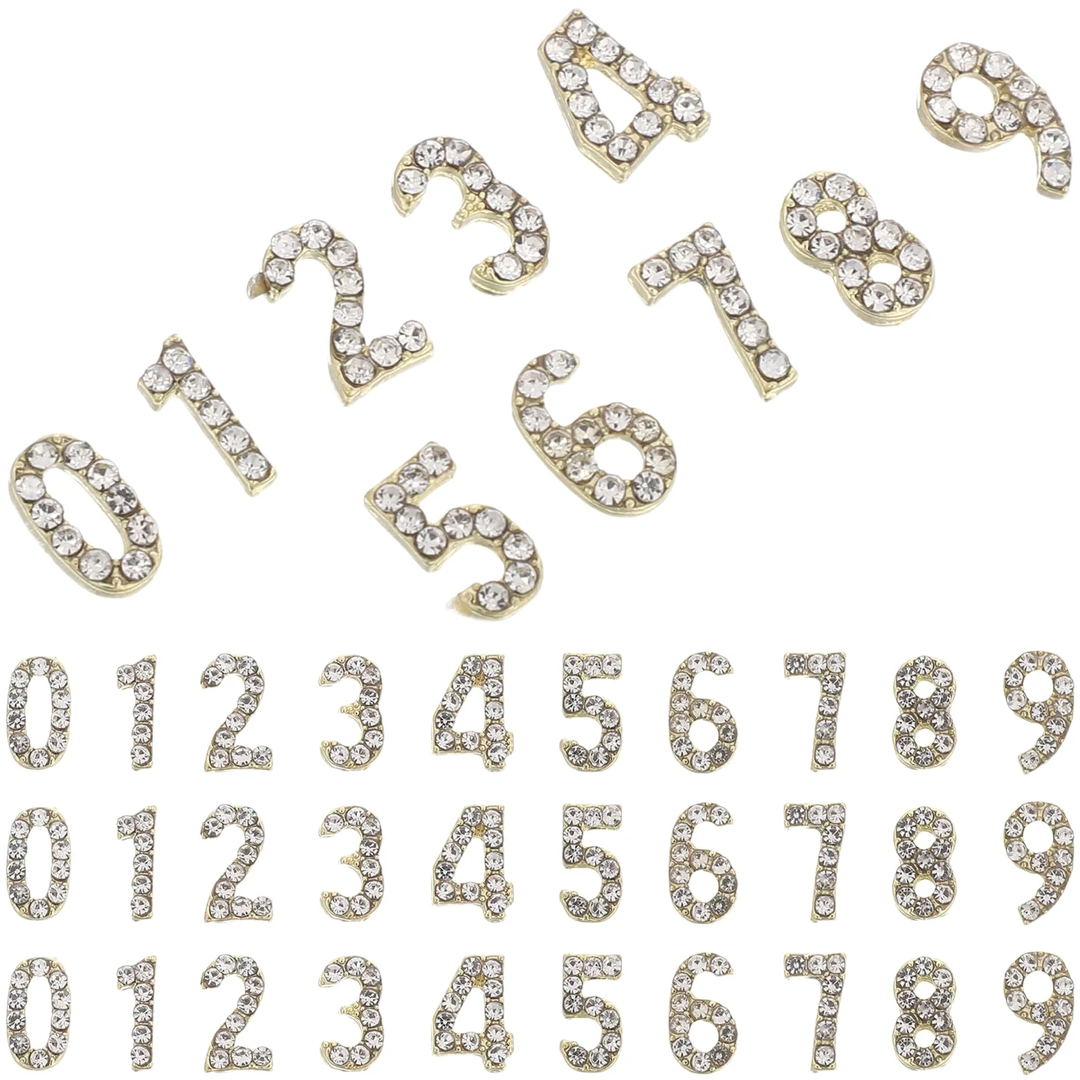Gioielli per Unghie Numeri Cristalli Piatti Oro 100 Pezzi per Nail Art | Ferro, Adesione Semplice e Finitura Delicata, per Feste e Salone, Accessori Inclusi