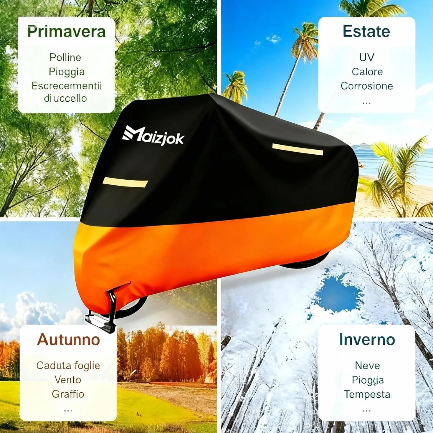 Maizjok® Telo Coprimoto Impermeabile 210D Poliestere per Moto Scooter Motorino 245x105x125cm
