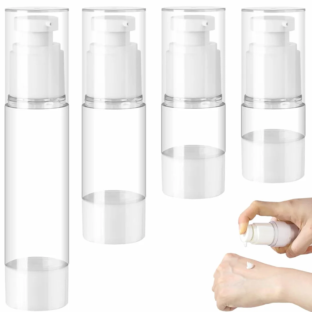 4 dispenser per crema, 5ml, 10 ml, 30 ml, 50 ml, senza senz'aria, Flaconi da Viaggio Trasparente, Airless Contenitore Crema Pump, Dispenser Cosmetico da Riempire, per Lozione, Fondotinta