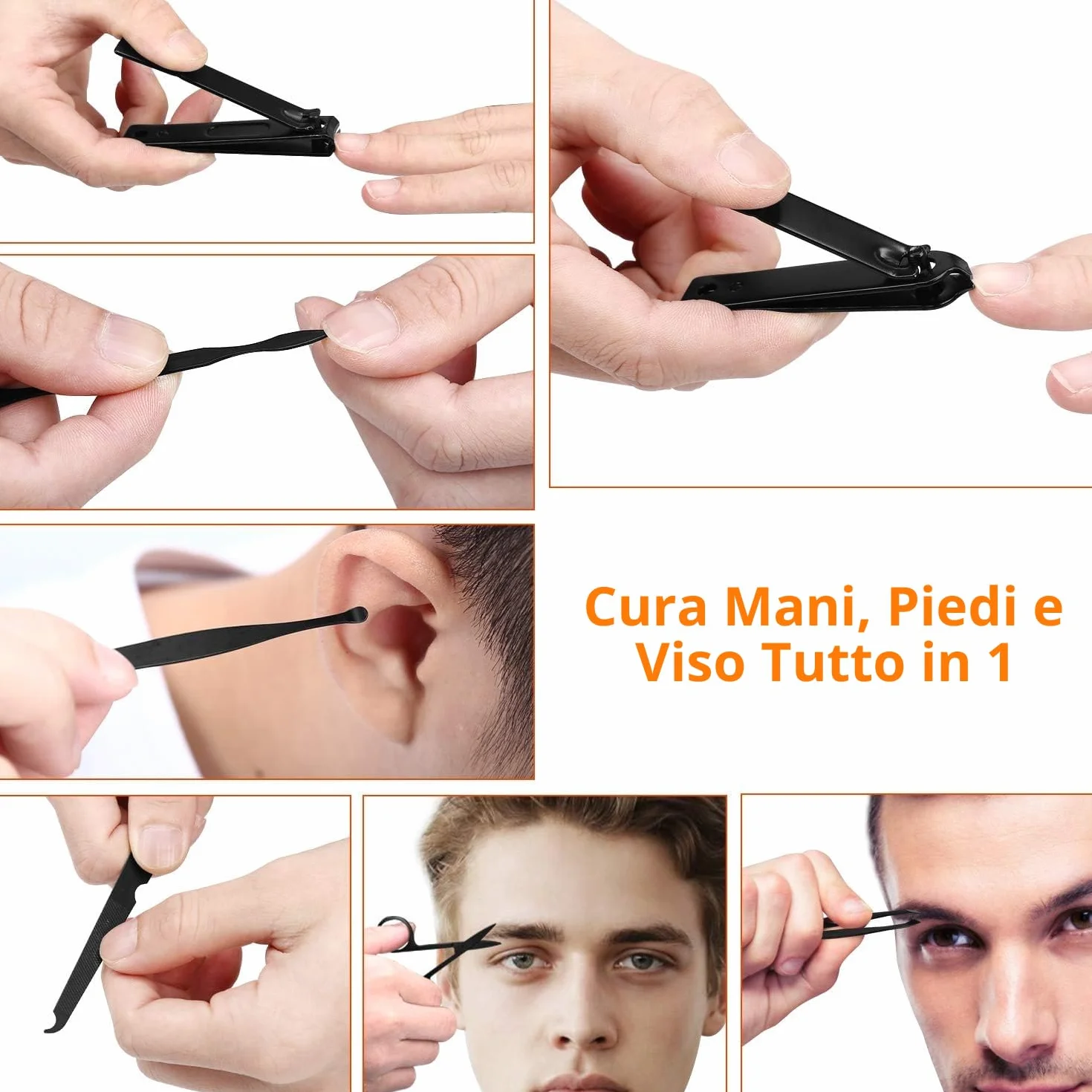 Set manicure da viaggio professionale per uomo, kit cura unghie con tagliaunghie