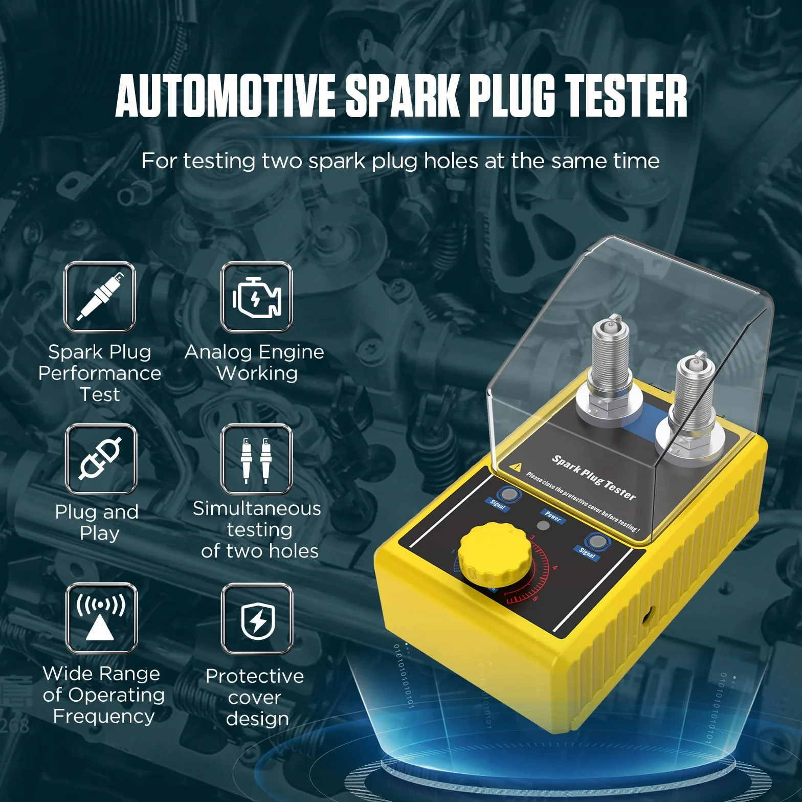 BELEY Tester per Candele Automobilistiche a Doppio Foro, Strumento Tester per Bobine di Accensione a Frequenza Regolabile 0-6000 giri/minuto, 12 V (Giallo)