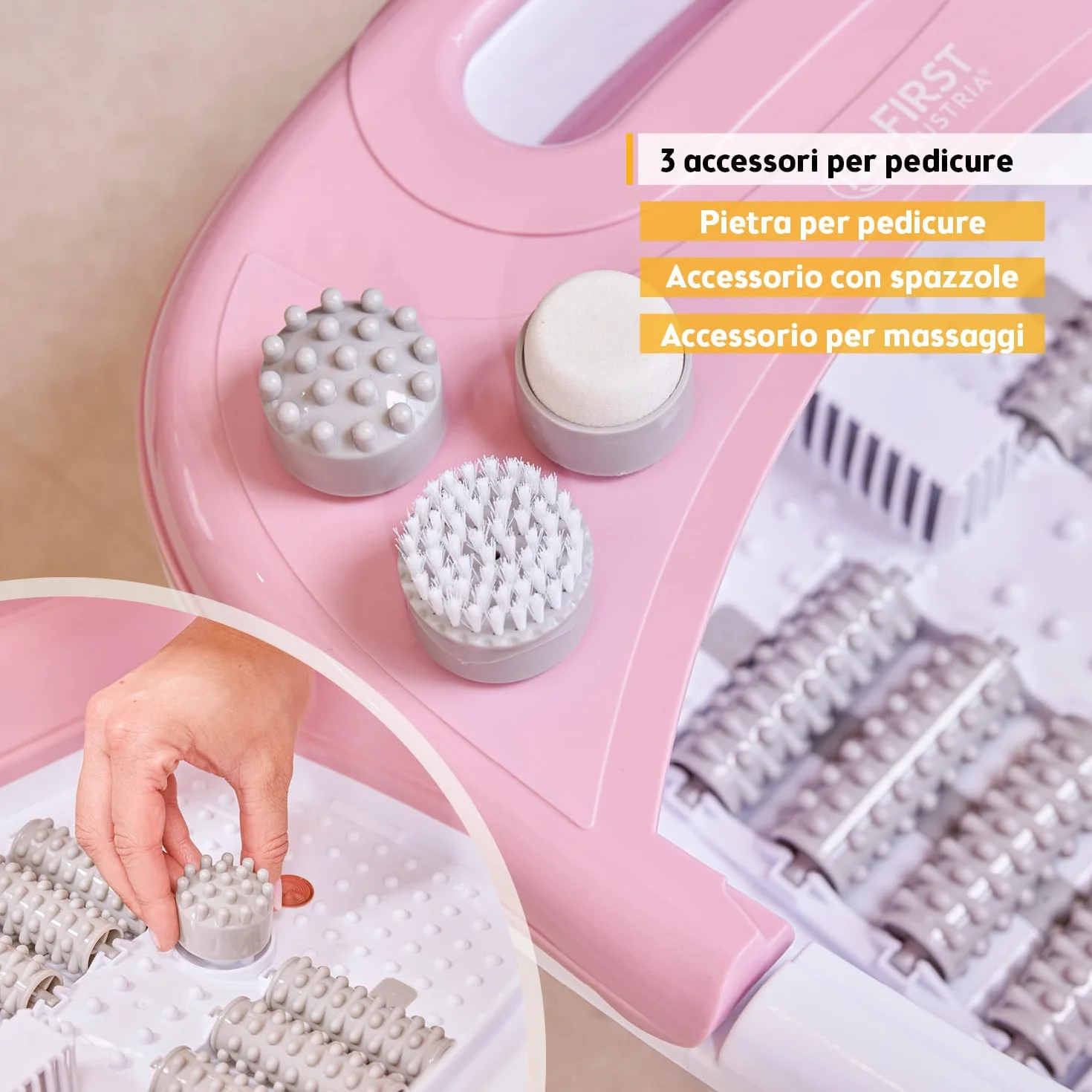 TZS First Austria - Idromassaggio Plantare 500W - Massaggiatore piedi con 3 accessori & 8 rulli - Massaggio a vibrazione & bolle d'aria, infrarossi & riscaldamento - Pieghevole fino al 47 - Rosa