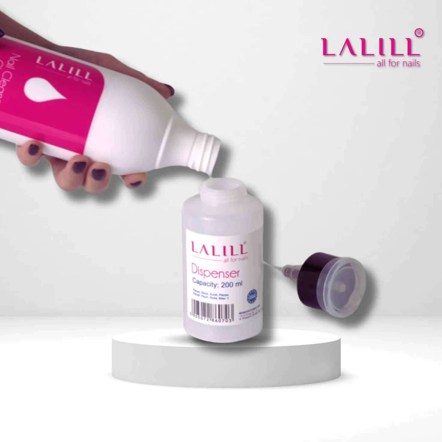 LALILL Flaconi Dosatori 2x200ml - Dispenser con Pompa per Liquidi Cosmetici - Acetone Cleaner Shampoo Lozione - Uso Professionale e Domestico