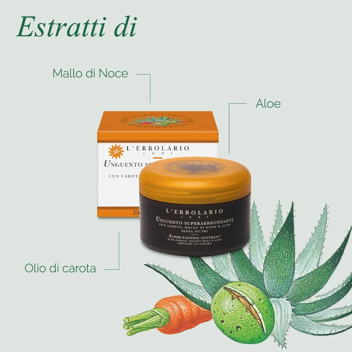 L'Erbolario Unguento Super Abbronzante Olio di Carota Noce e Aloe Vera 200 ml