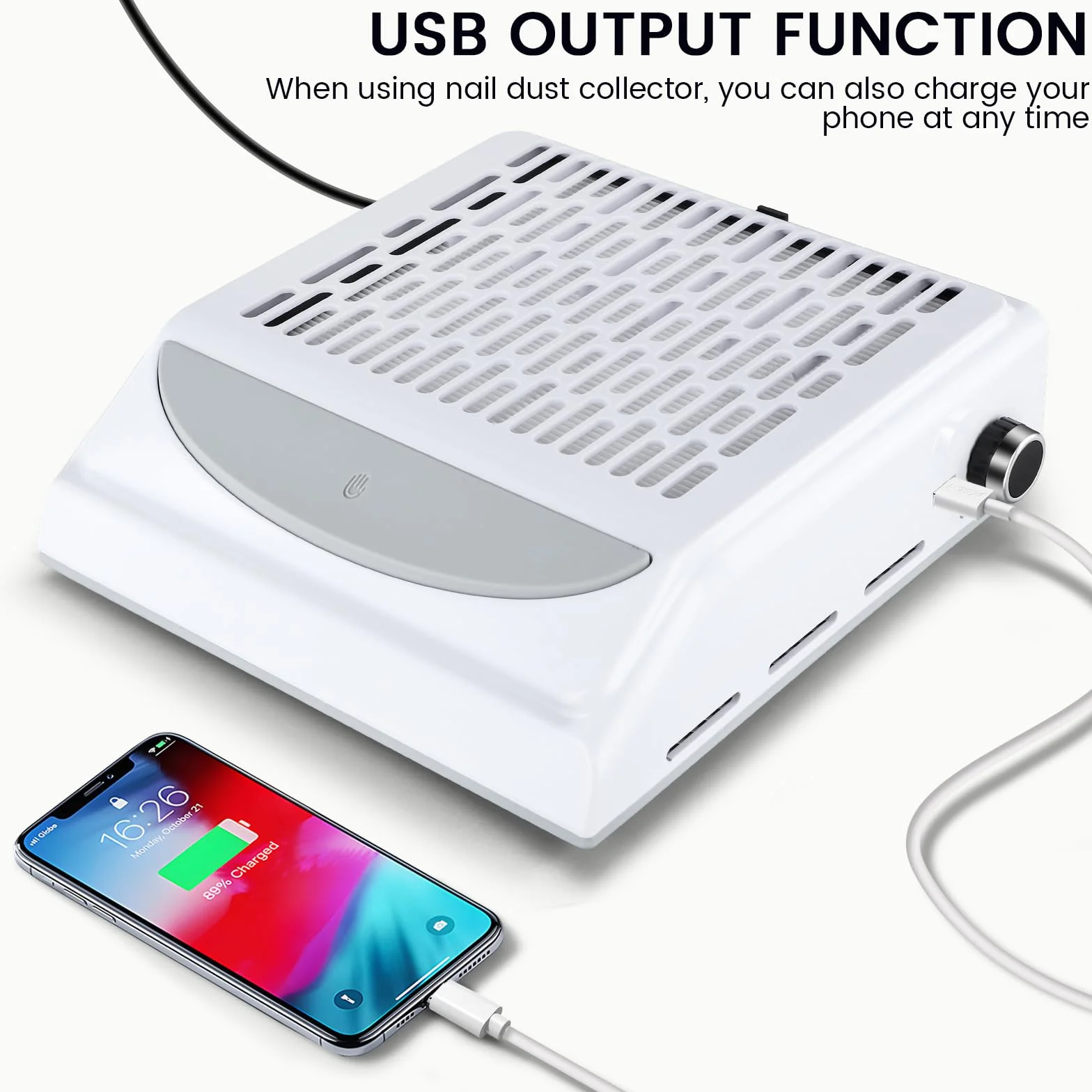 Aspiratore Unghie 100W,aspiratore unghie professionale,Vacuum Nail Speed Regolabile,Aspirapolvere per Manicure con Velocità Regolabile,Filtro Riutilizzabile e USB per Ricarica Smartphone