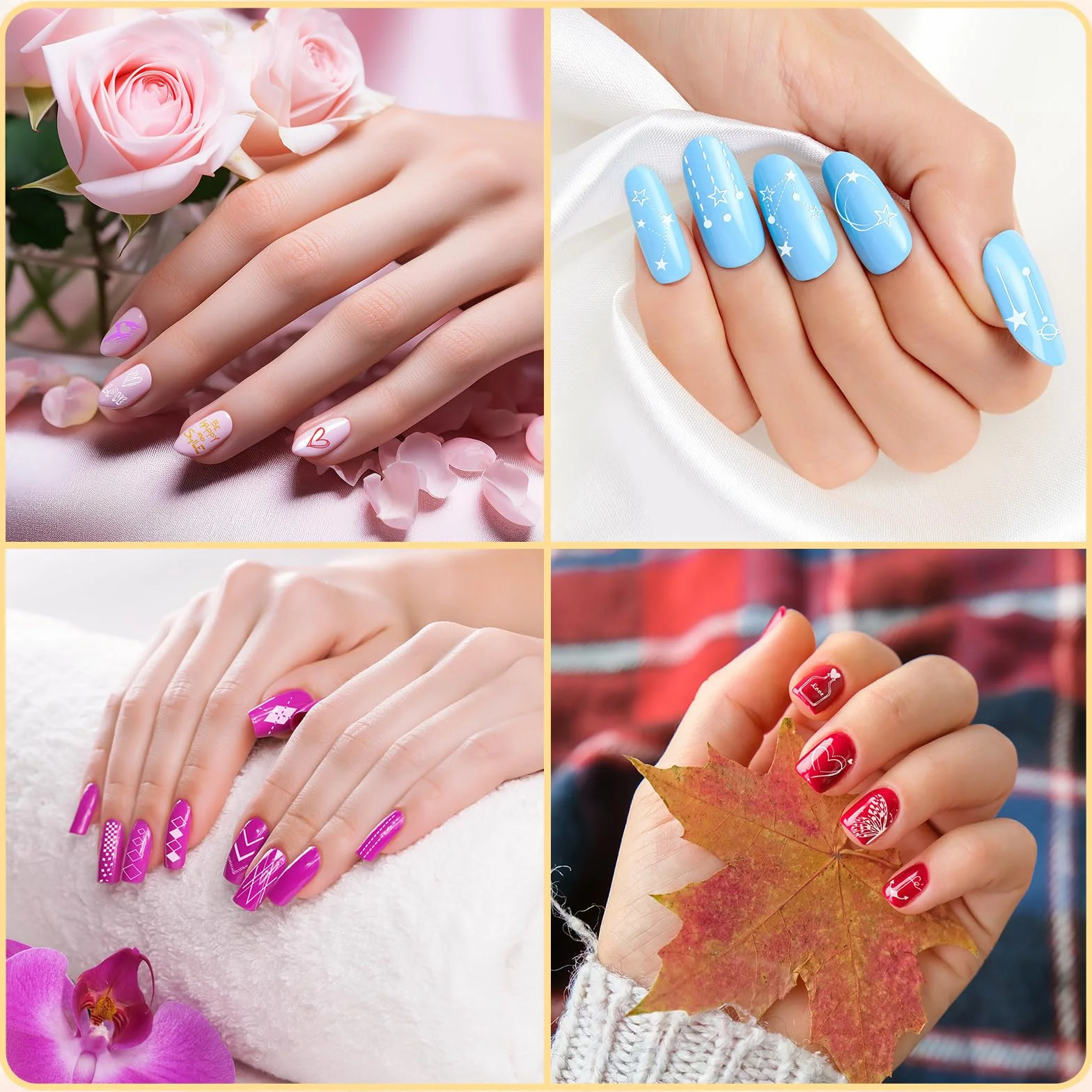 MWOOT 6 PCS Stamping Nail Art, Linee Geometria Fiore Cuore Farfalla Stencil Unghie Nail Art, Unghie Piastre French Manicure Nail Piastra, Unghie Timbro Scraper Piatti Templates per Decorazione Unghie
