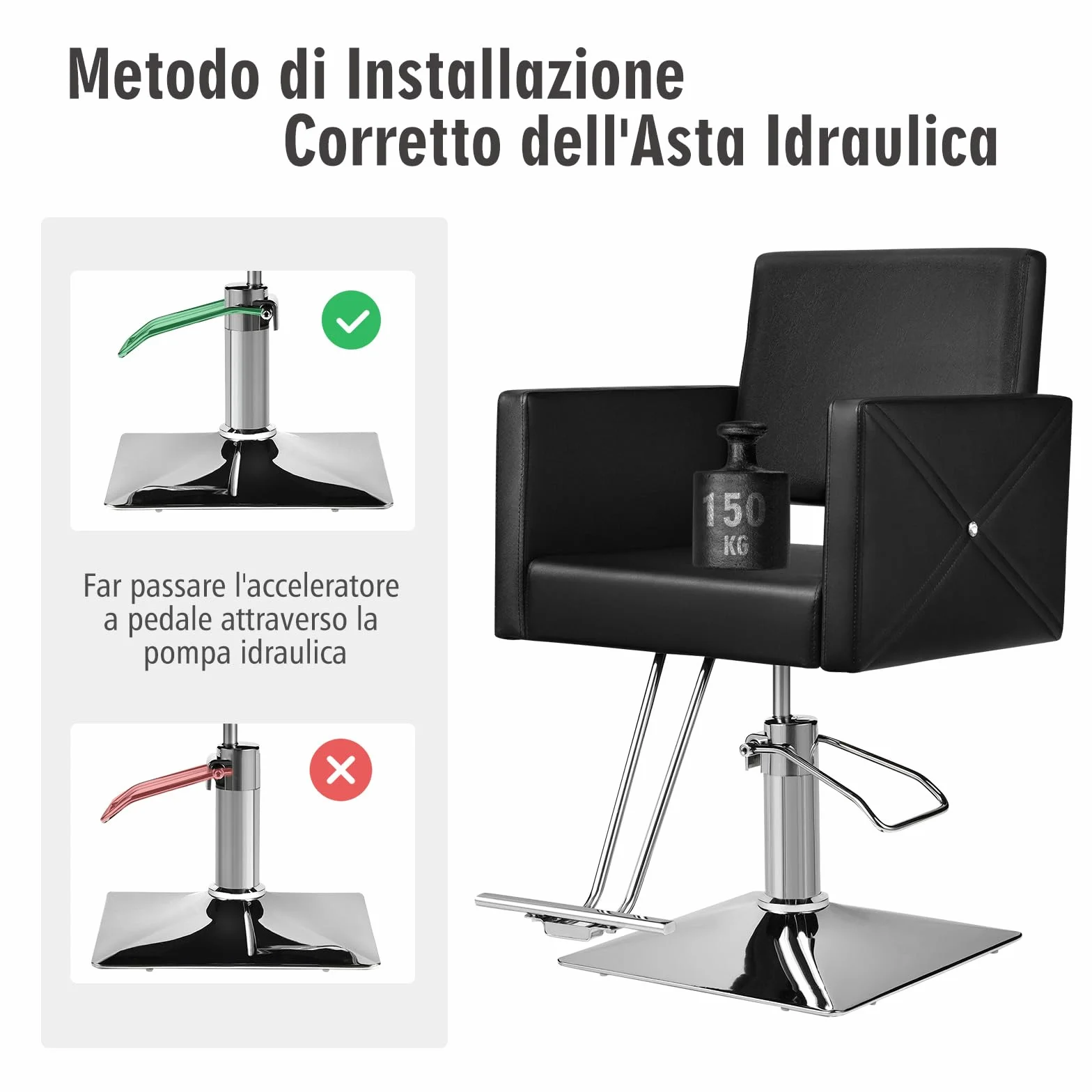 COSTWAY Poltrona da Parrucchiere, Poltrona da Barbiere con Altezza Regolabile, Sedia da Barbiere Girevole a 360°, con Pompa Idraulica Pesante, per Parrucchiere, Portata 150 kg (Nero)