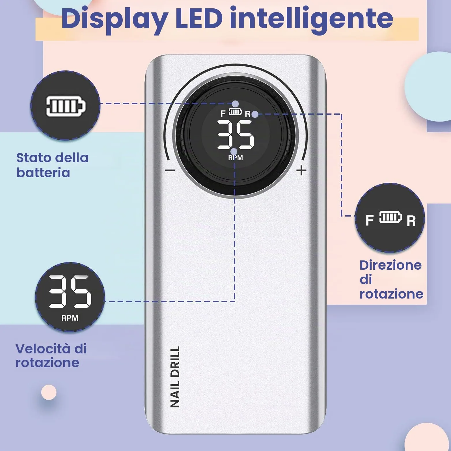 Delanie Fresa per Unghie Professionale 35000 Giri, Trapano Elettrico Ricaricabile per Unghie, Fresa Portatile per Unghie Semipermanente, Manicure e Pedicure, Adatta a Casa e Salone, Argento
