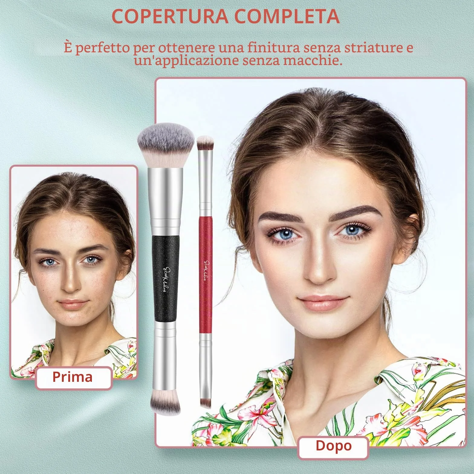 Pennello Fondotinta Start Maker 2 pezzi Doppio Terminale 2-in-1 Kabuki Pennelli Make Up per Fondotinta Liquido, Cipria, Blush, Correttore, Ombretto, Contouring Viso Pennello Trucco