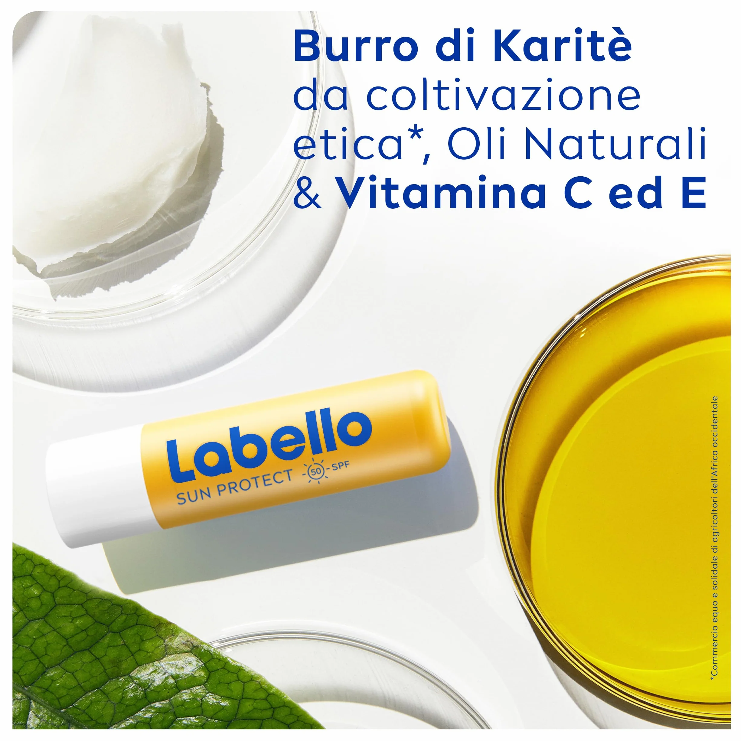 Labello Sun Protect Burrocacao Labbra SPF50 4.8 g Balsamo Labbra Filtri UVA/UVB Cera d'Api Oli Naturali Protezione Solare 50 Idratante