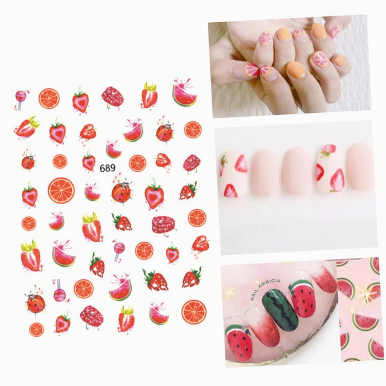 3 Set Adesivi Per Unghie Design Frutta Decorazioni Per Manicure Facili Applicare Per Feste E Speciali 12 Fogli*3