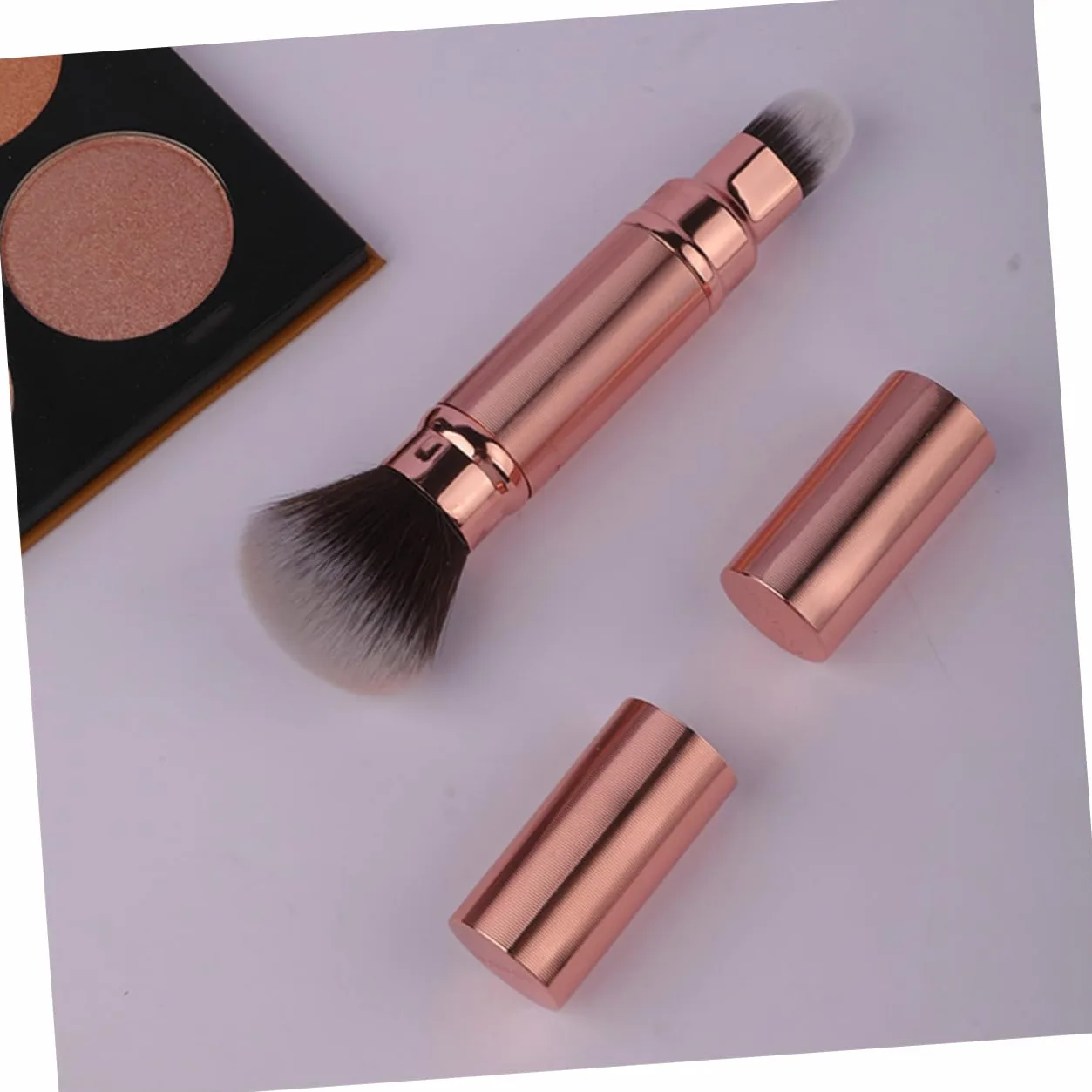 Mikinona Set 2 Pennelli Trucco Viso Doppia Estremità Retrattili con Cappuccio Pennello Multifunzione in Fibra Sintetica per Ufficio e Viaggio