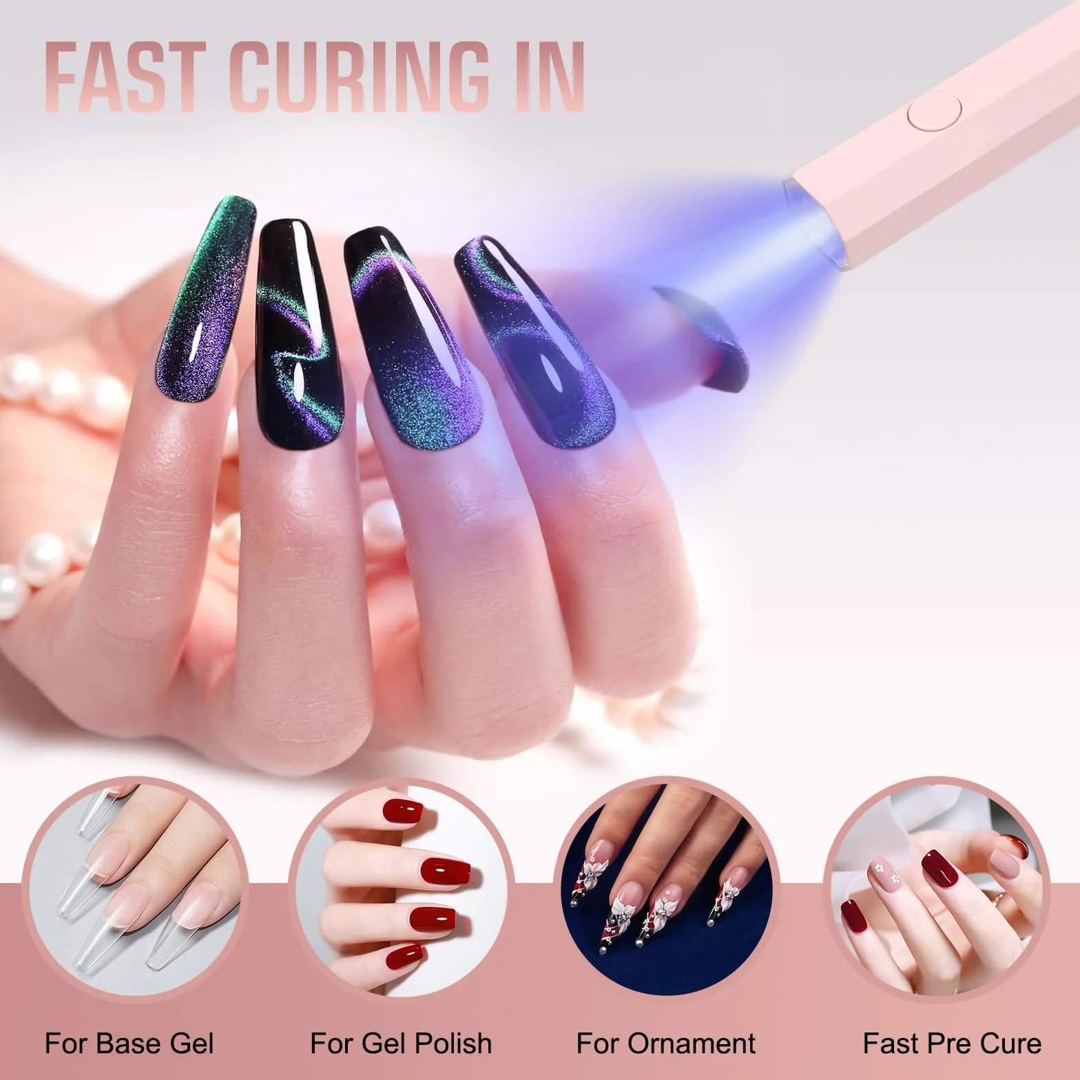 Mini lampada UV per unghie in gel, lampada UV per unghie con supporto, ricaricabile, piccola lampada UV per unghie, portatile, 2 modalità timer per smalto gel (rosa)