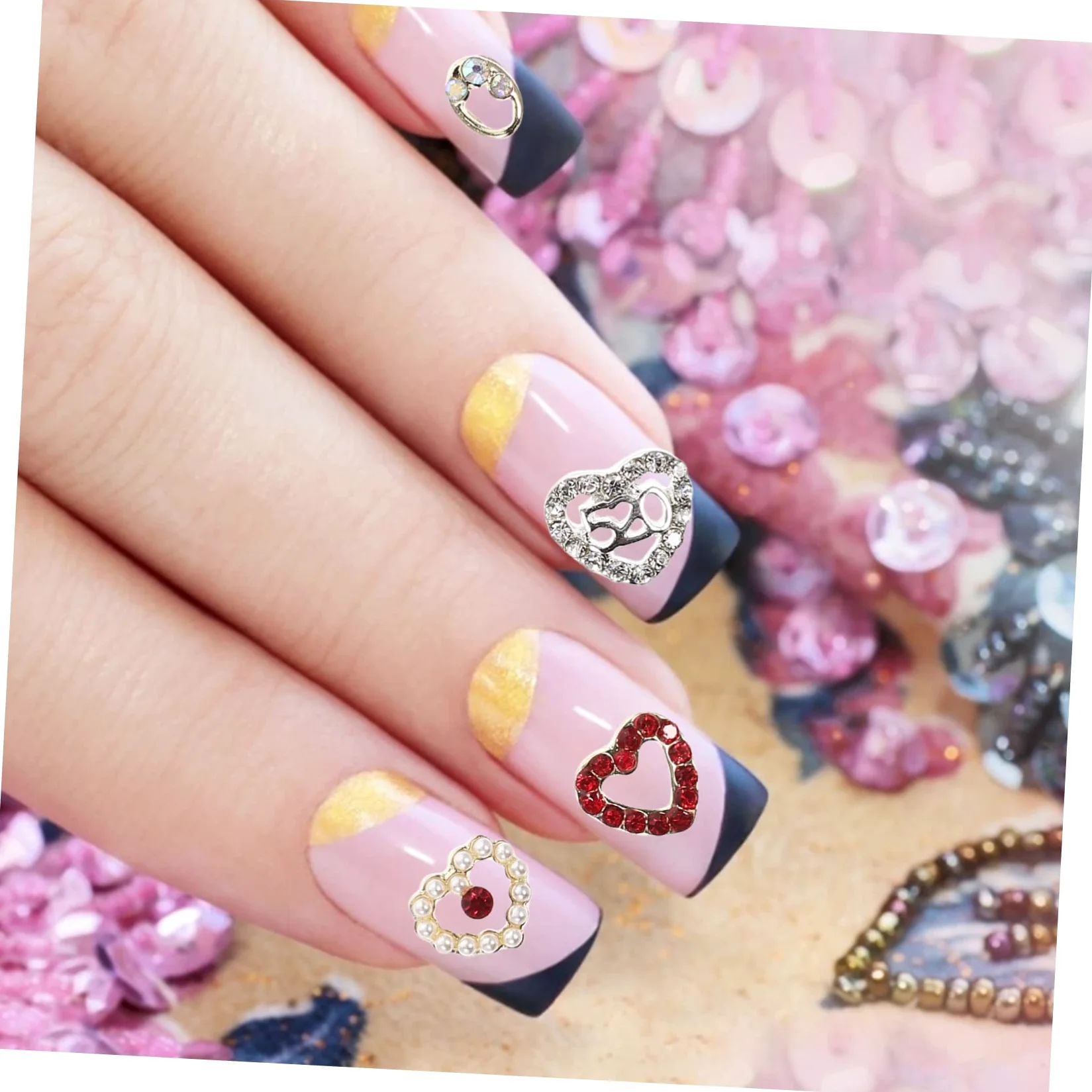 ABOOFAN 120pezzi Ciondoli Per Unghie Forma Di Cuore Decorazioni Per Nail Art Strass Per Feste e Regali Di