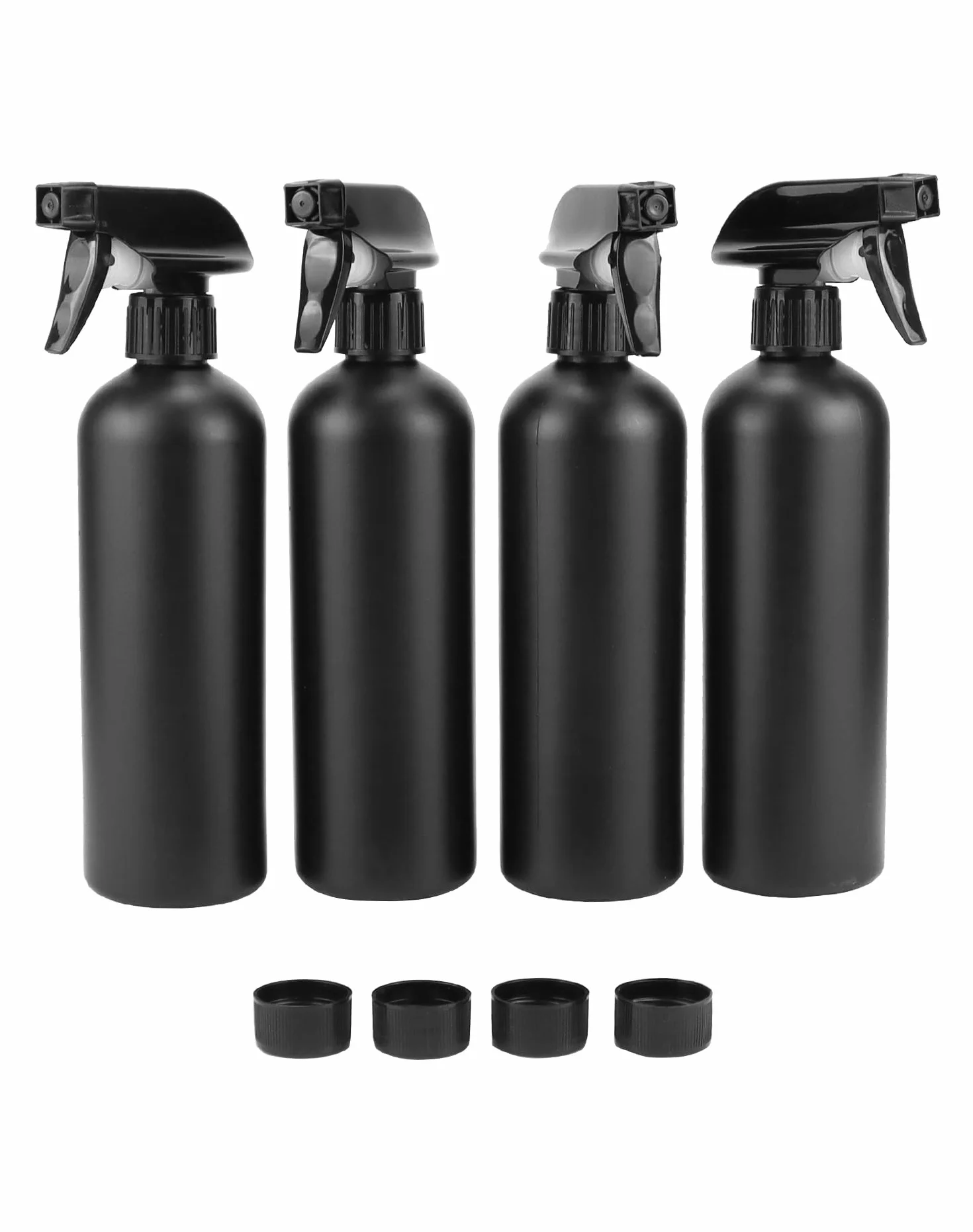 QWORK® Set da 4 flaconi spray da 500 ml, spruzzino nebulizzatore, nero, per acconciature, cura delle piante floreali, pulizia