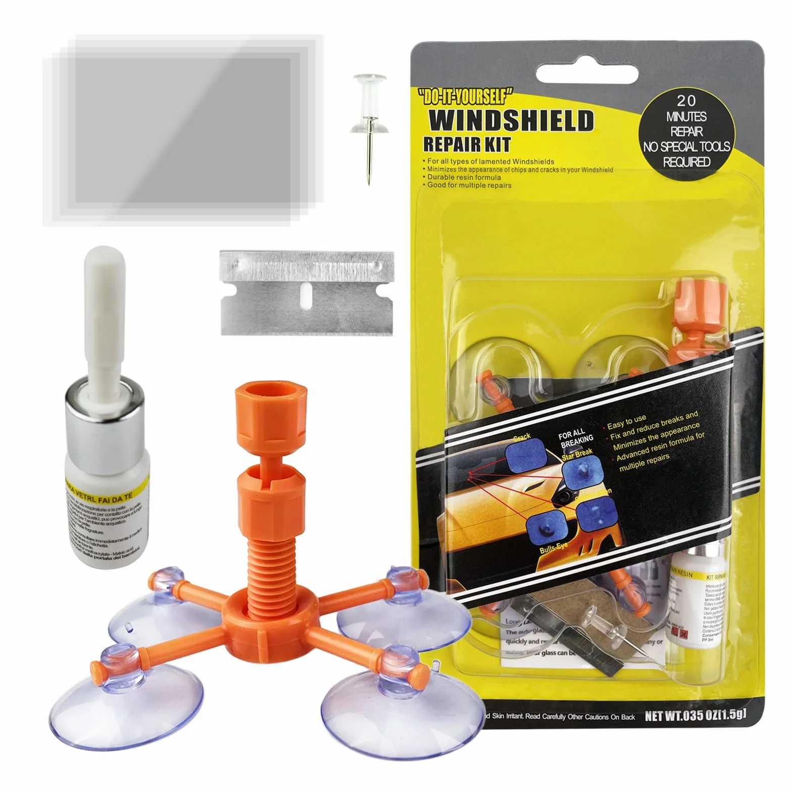 Kit Riparazione Crepe Vetro Auto Parabrezza con Resina per Chip e Cracks