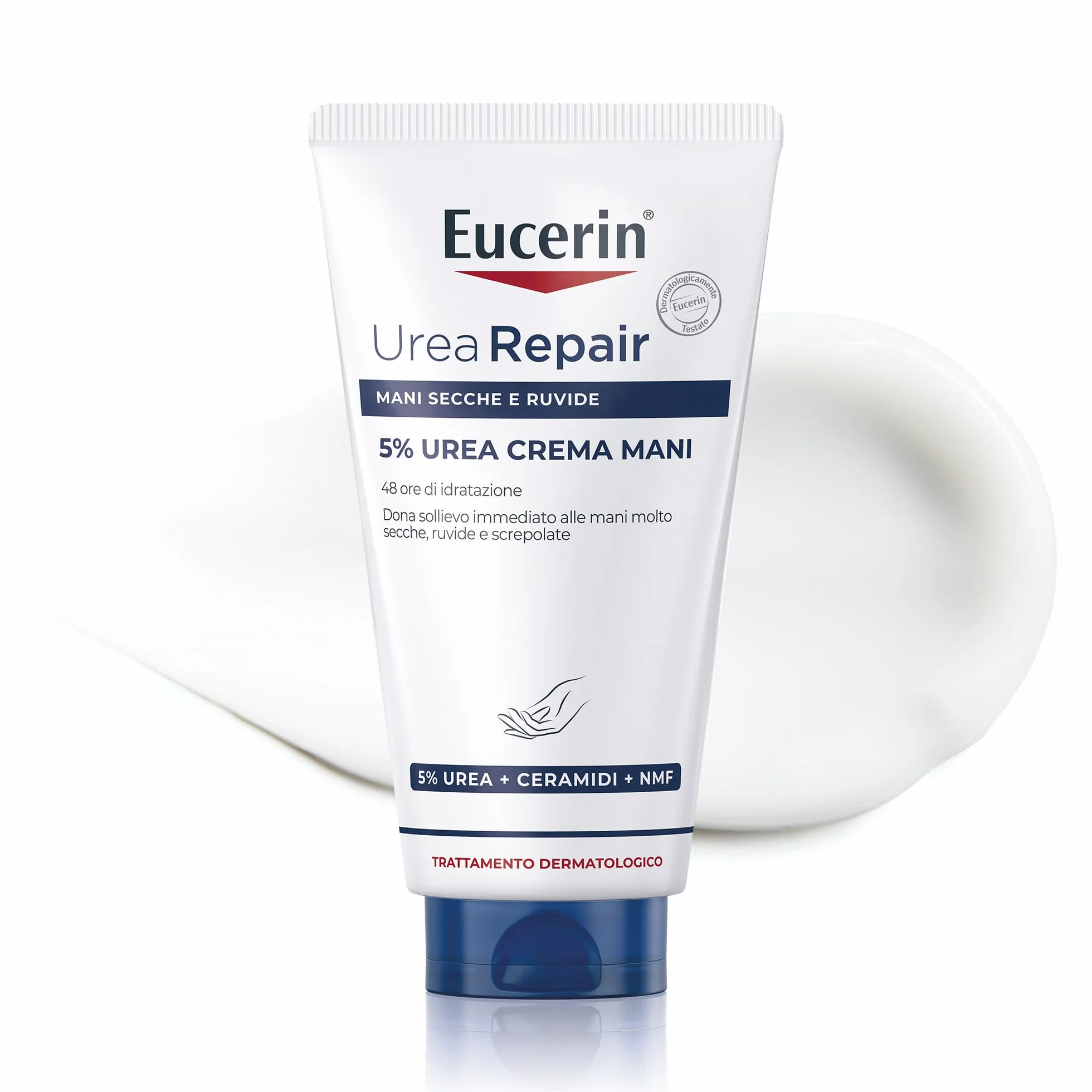 Eucerin Urea Repair Crema Mani Rigenerante 5% 75 ml, Crema mani riparatrice 48h con Urea e Ceramidi