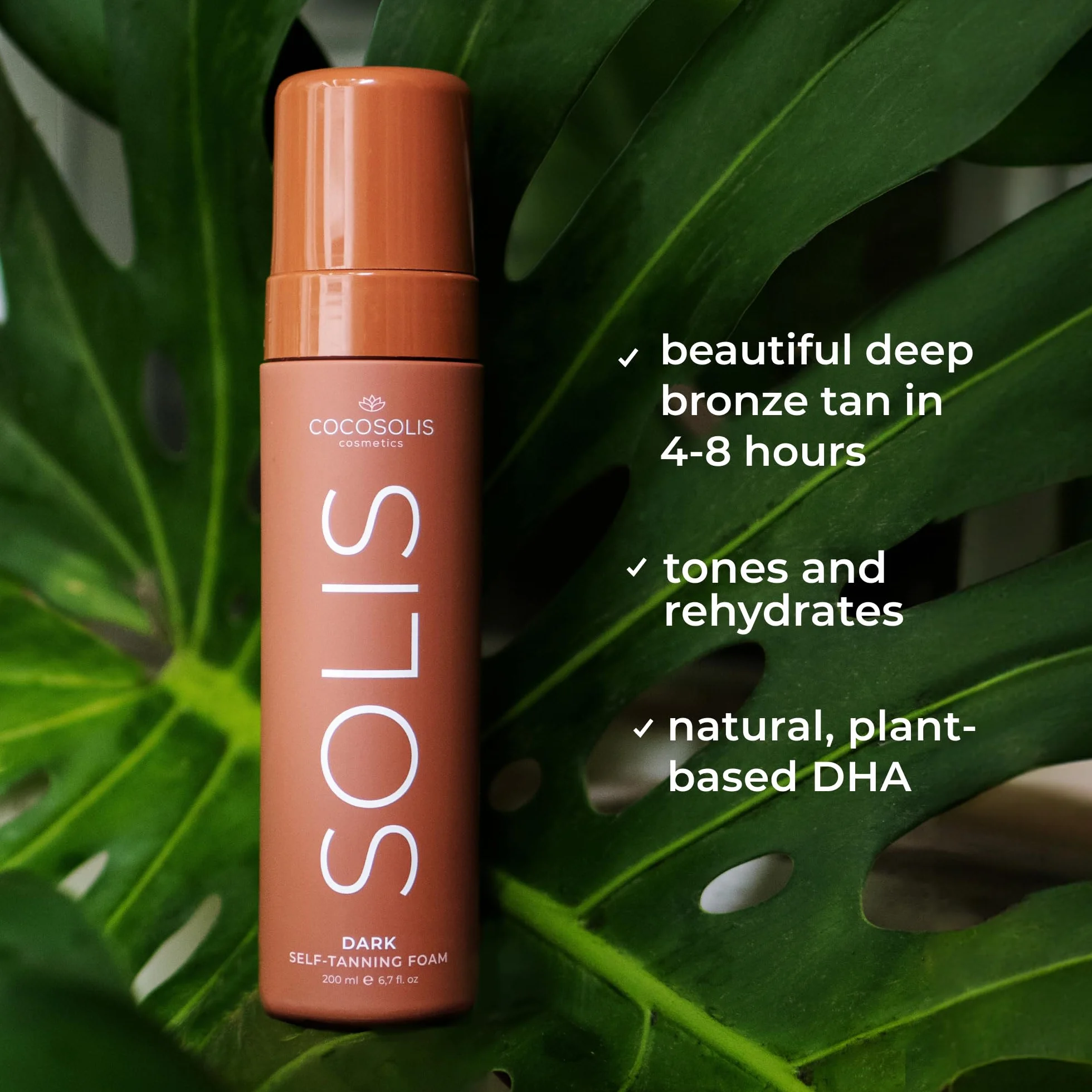 COCOSOLIS SOLIS Dark Autoabbronzante per viso e corpo, mousse per unabbronzatura naturale e di lunga durata, con DHA vegetale (200 ml)