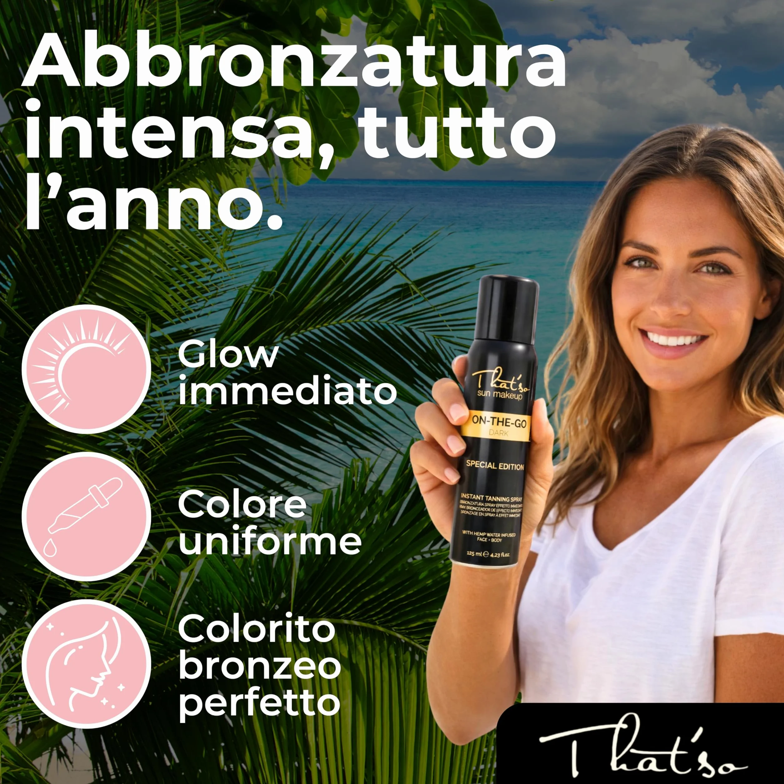 That'So On The Go Dark Spray Autoabbronzante Viso e Corpo 125ml Abbronzatura Istantanea Naturale Bronzo Dorato con Aloe Vera
