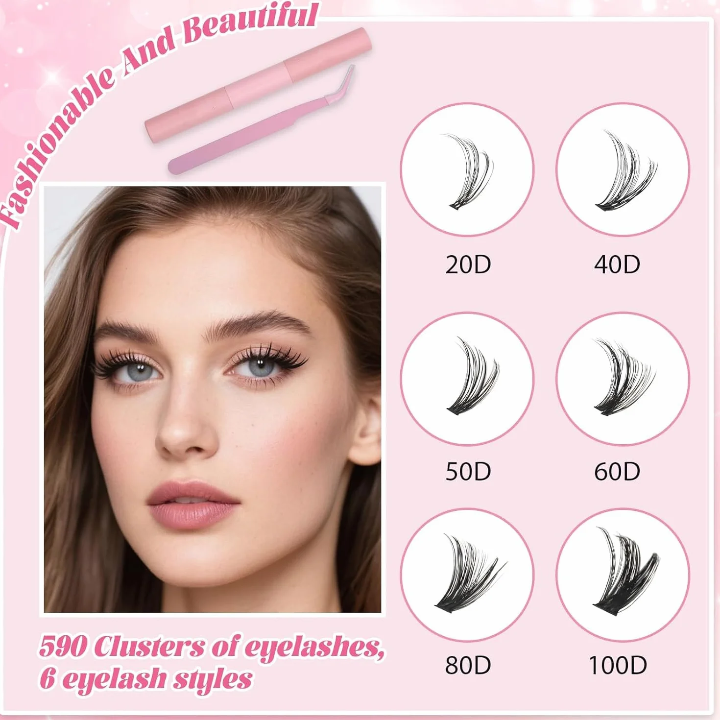 VEGCOO 590 Pezzi Ciglia Finte Ciuffetti Lash Cluster Kit Ciglia Extension D Curl 8-16mm