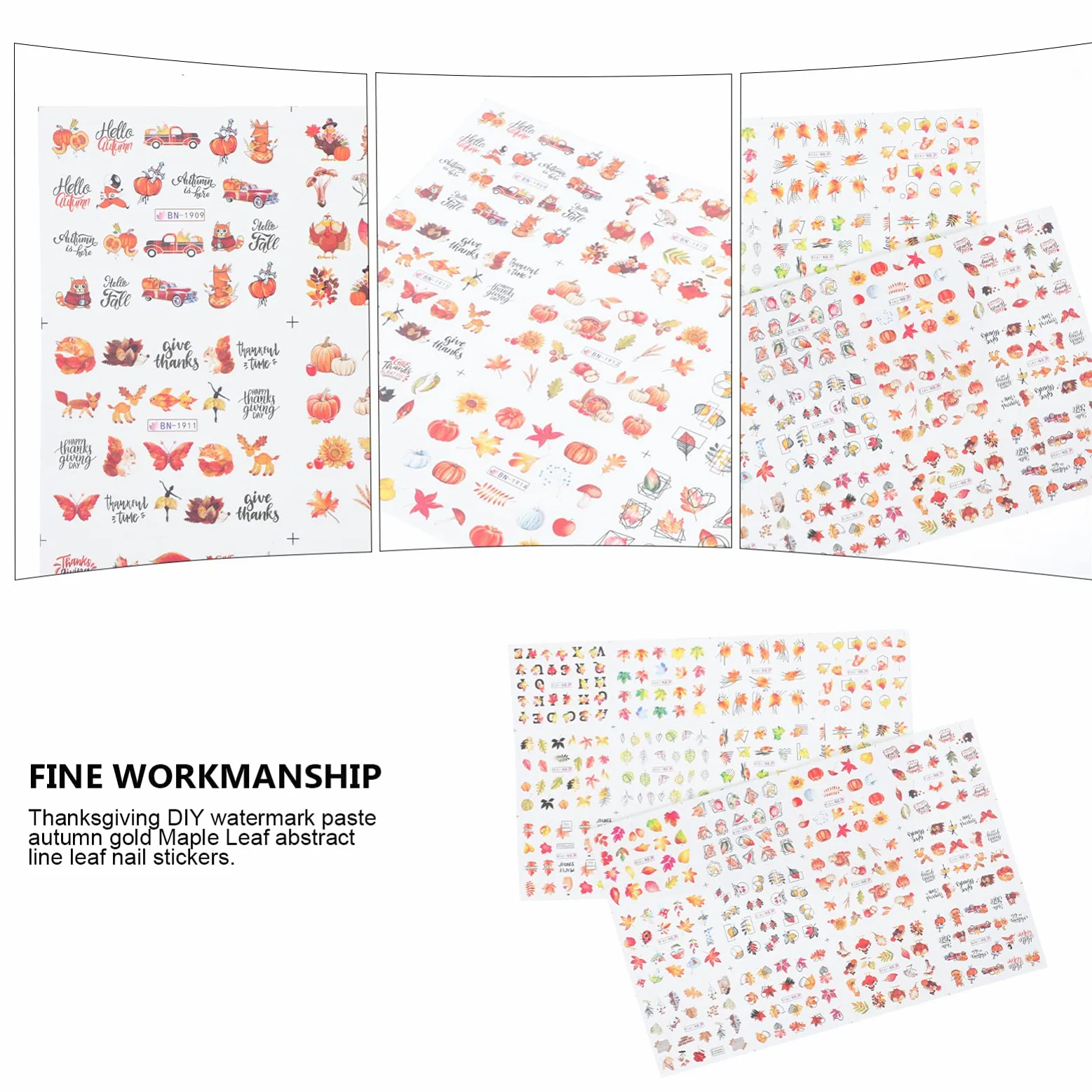 Ipetboom 32pezzi Adesivi Per Unghie Decorazioni Manicure Per Ringraziamento Facili Applicare Design Autunnale Per Nail Art