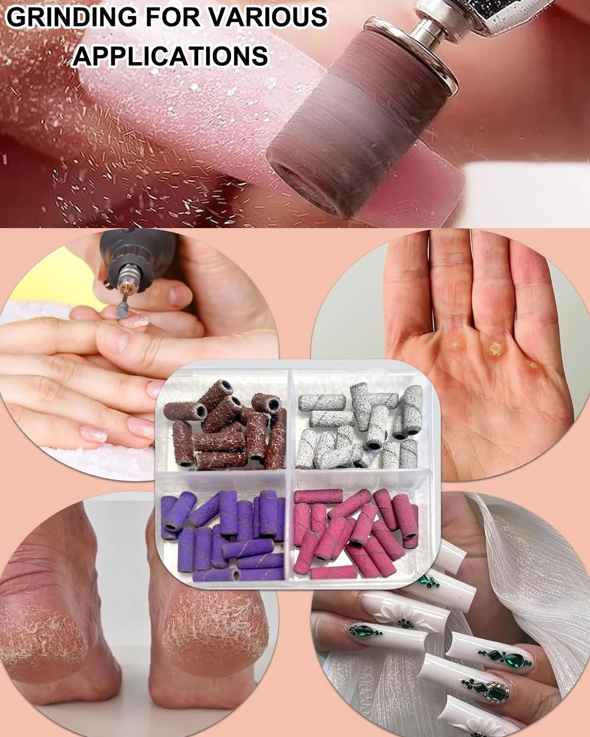 Fresa per Unghie Professionale 60 Pcs Granulometria 80/120/180/240 per Manicure e Pedicure