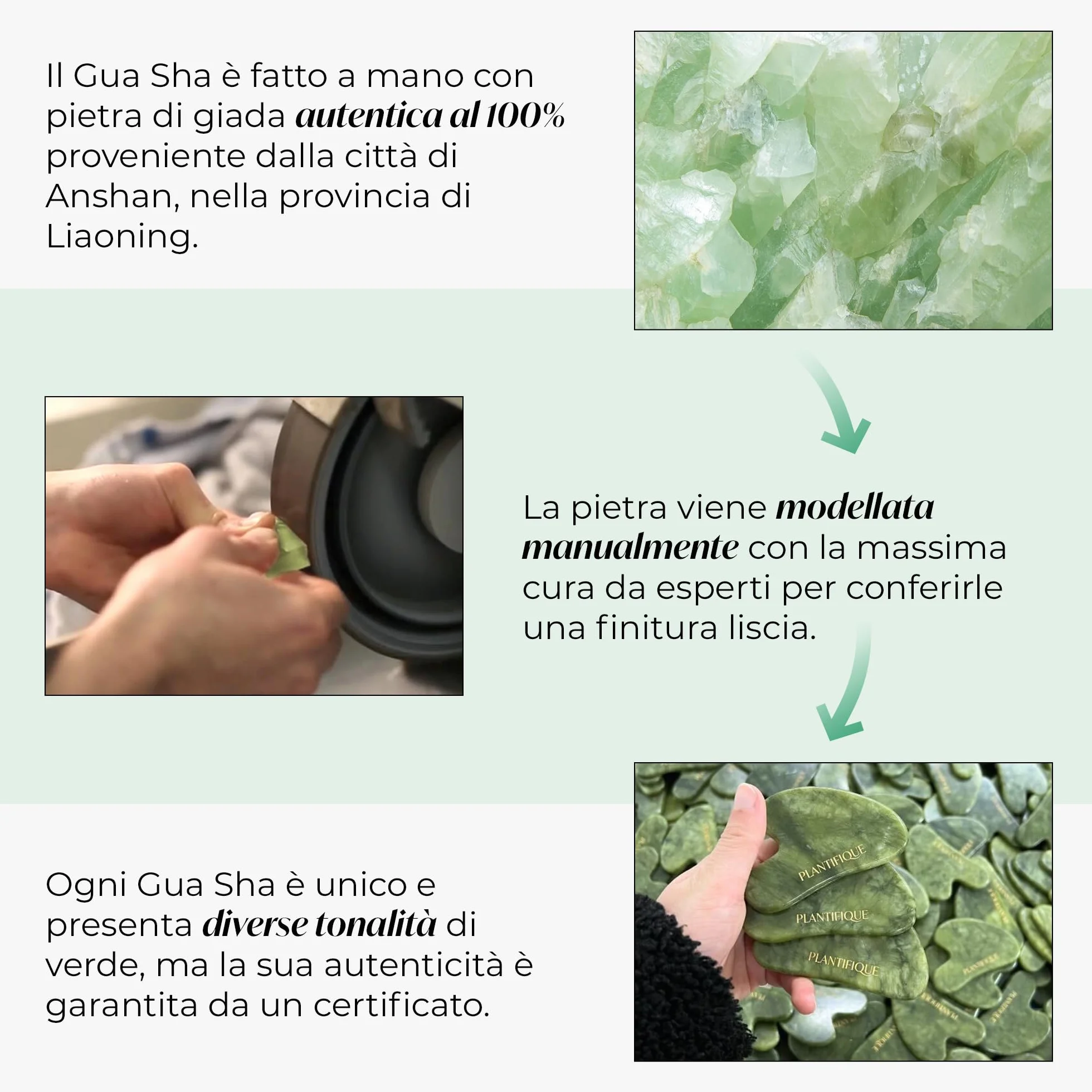 PLANTIFIQUE Gua Sha Viso Giada Jade Guasha Pietra Massaggiatore Antirughe Kit Skincare Face Massager