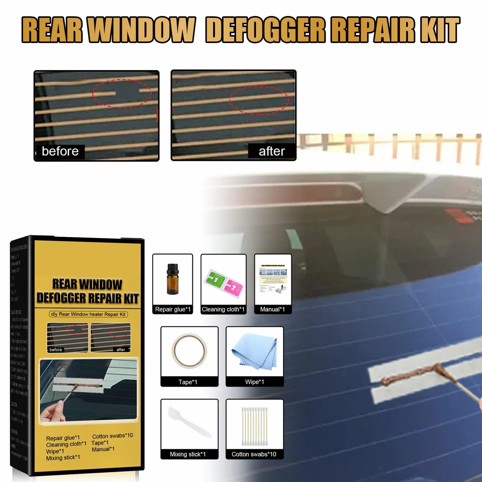 Kit Riparazione Sbrinatore Lunotto Posteriore Auto, Set Riparazione Griglia Riscaldata Conduttiva