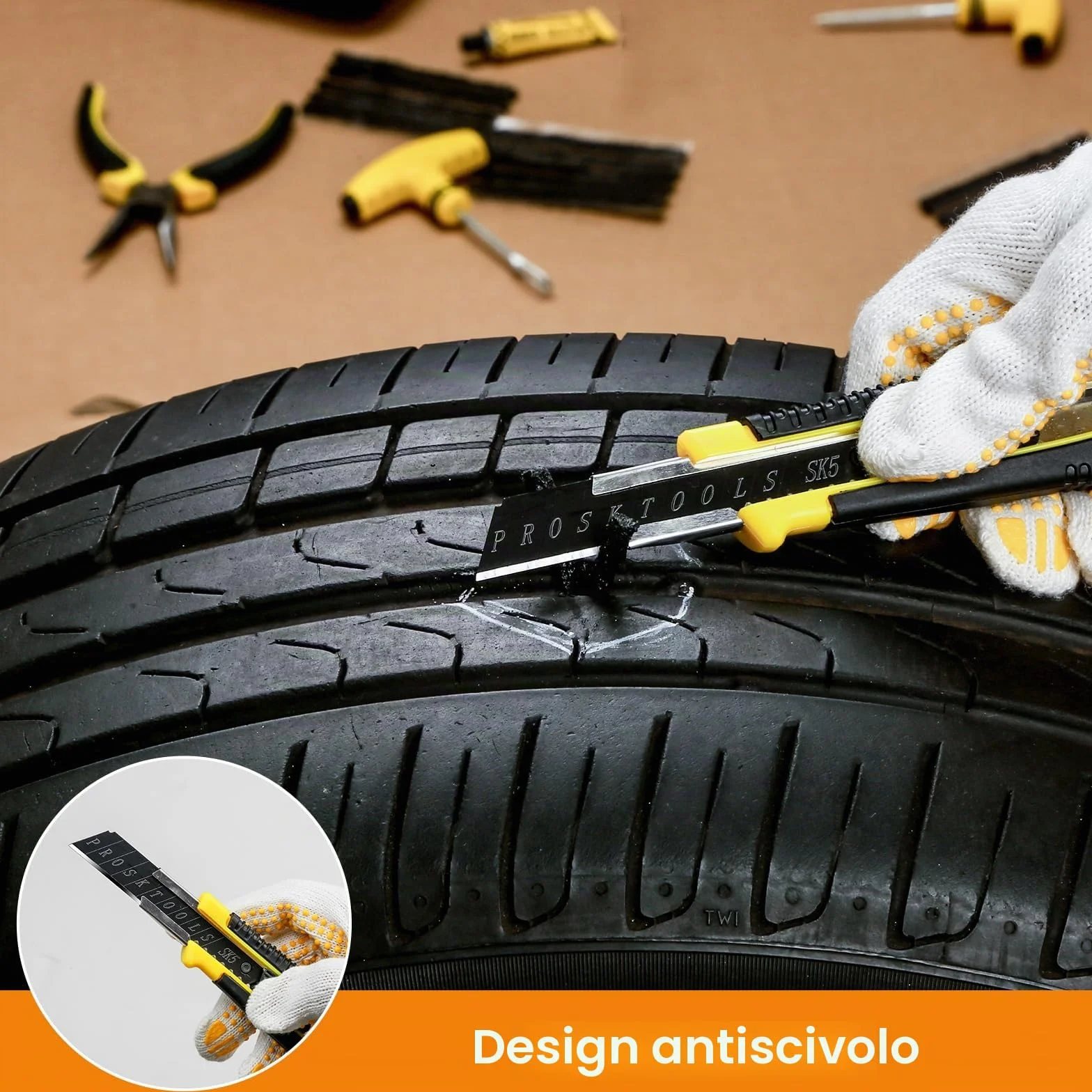 Kit di riparazione pneumatici sgonfi 27 pezzi con sigillante per auto camion moto bici