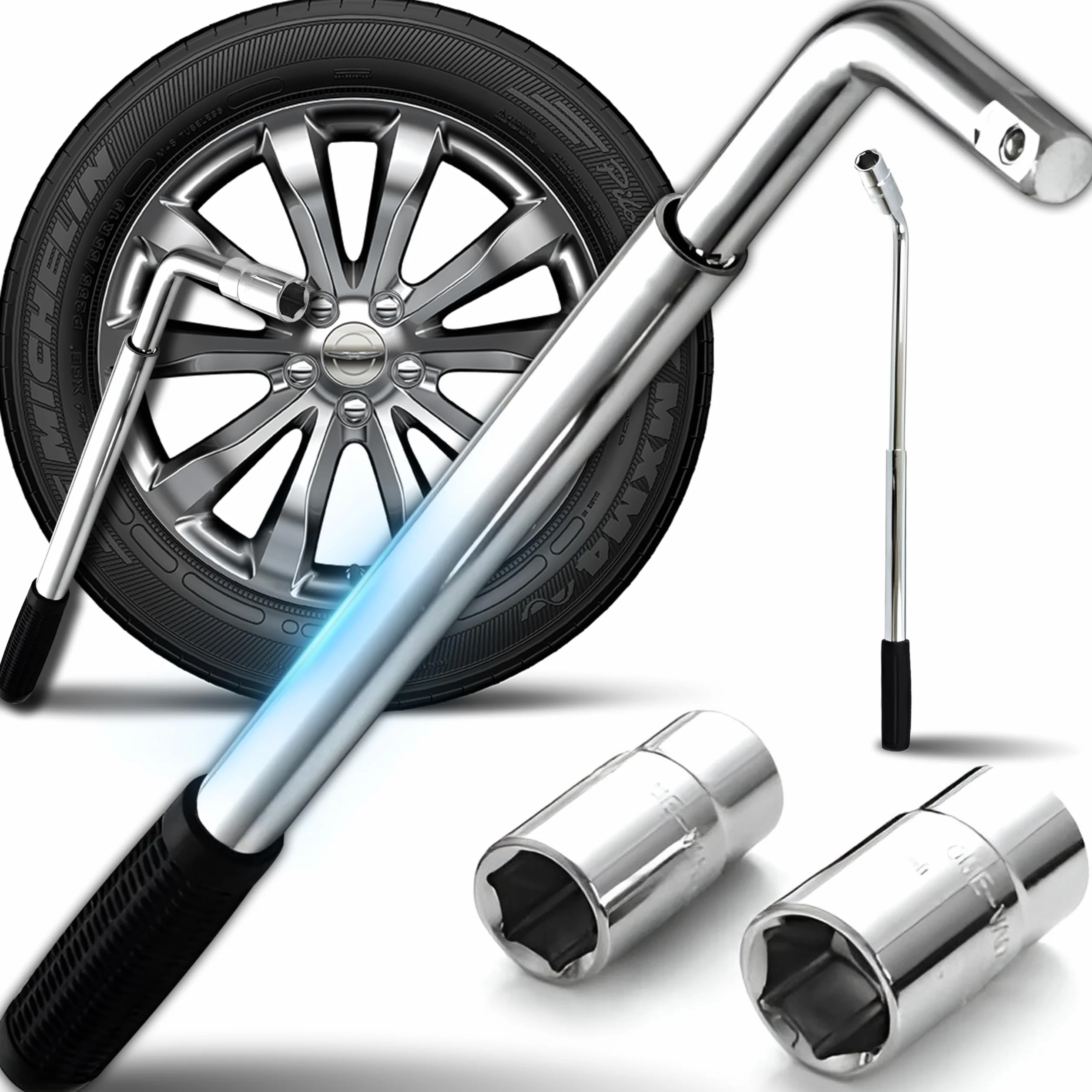 Retoo Chiave per Ruote Auto 17/19mm 21/23mm Regolabile 350-500mm 1/2" Acciaio Cromato