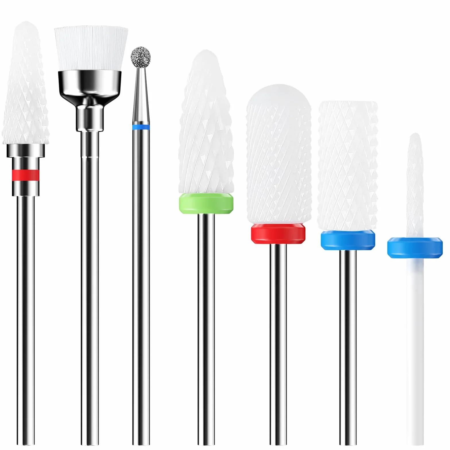 Traxenta Set di 7 Punte Fresa Unghie Ceramica Professionale, Punta da Trapano 3/32 Pollici per Unghie Ideali per Rimuovere Gel, Acrilico, Cuticola, Strumenti per Manicure e Pedicure Uso di Casa