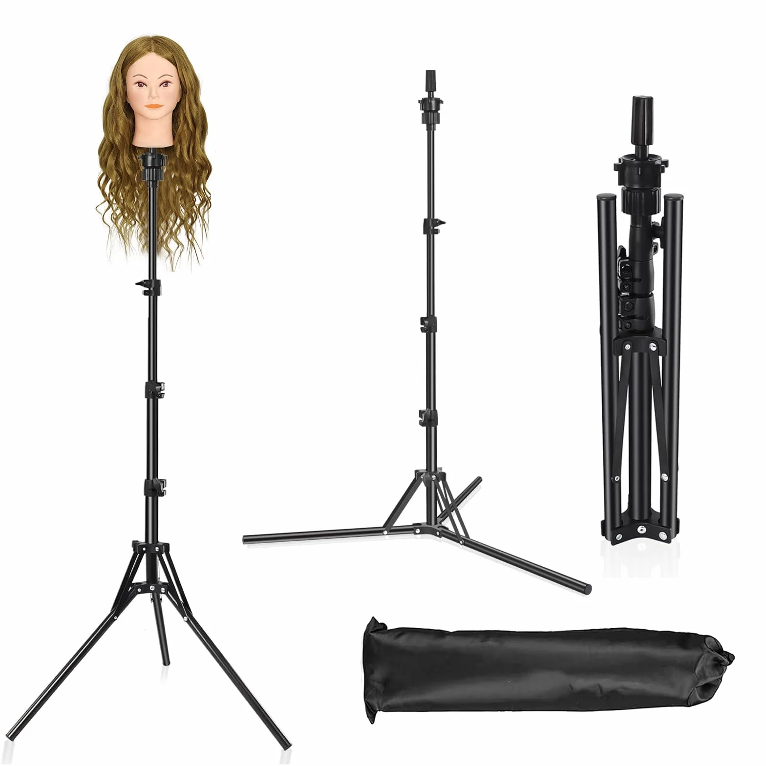 Supporto per Parrucche da 63 pollici Regolabile con Supporto per Testa di Manichino, Testa di Manichino in Metallo Rinforzato per Addestramento in Cosmetologia e Parrucchiere, Nero