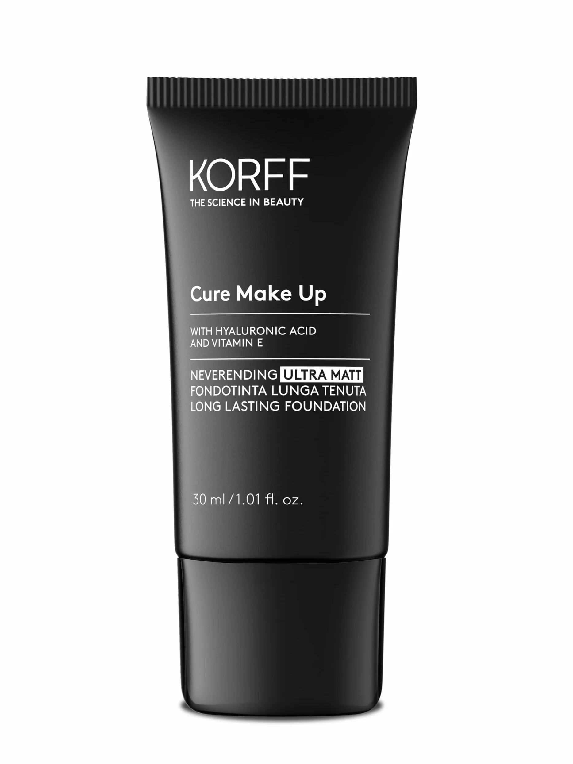 Korff Neverending Ultra Matt Fondotinta Lunga Tenuta fino a 8 ore, Effetto Matt, con Acido Ialuronico, Vitamina E, Amande, SPF30, 30 ml